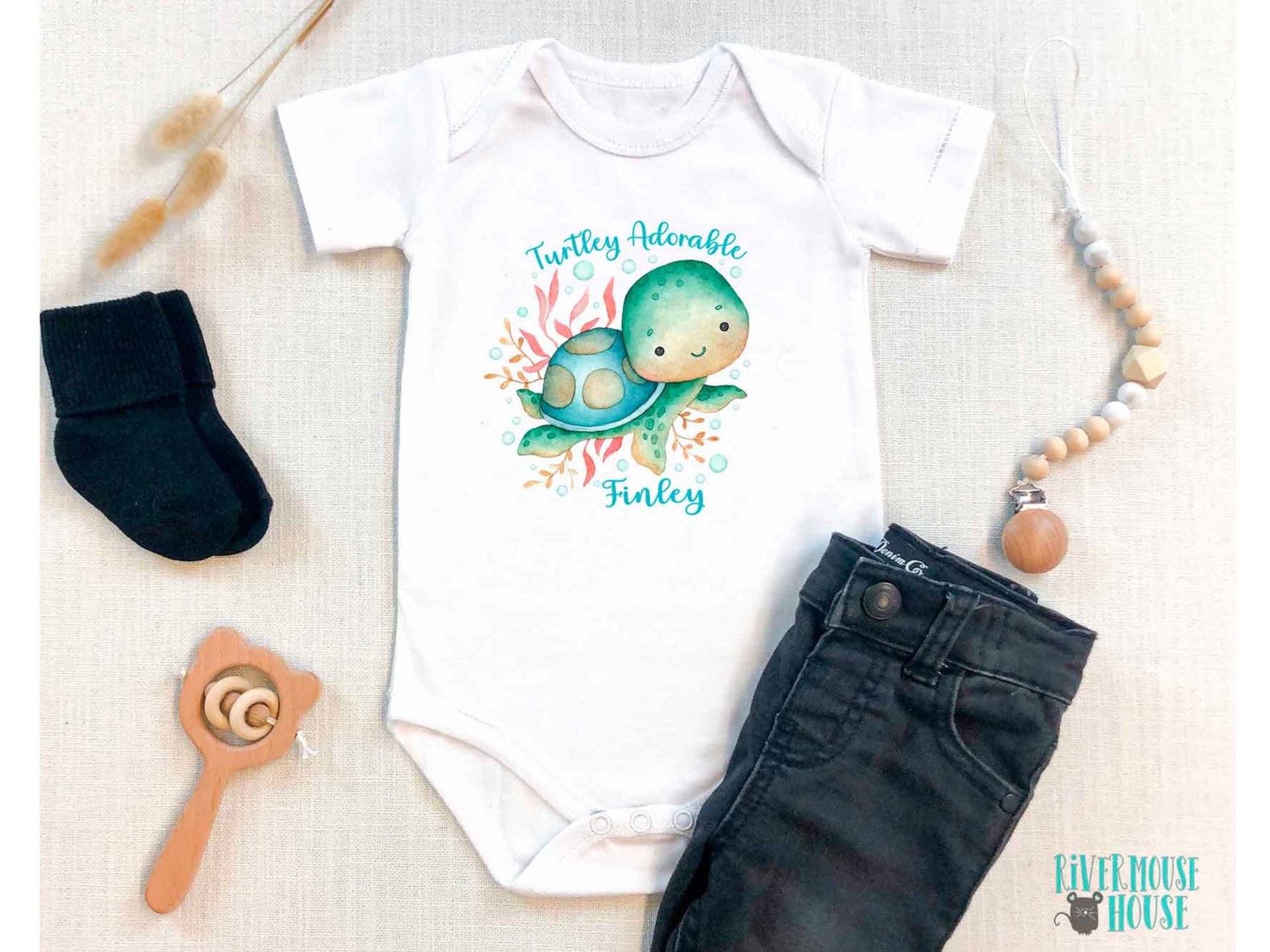 Turtley Adorable Personalised Baby Sea Turtle Bodysuit, Custom Design Ocean Lovers Gift