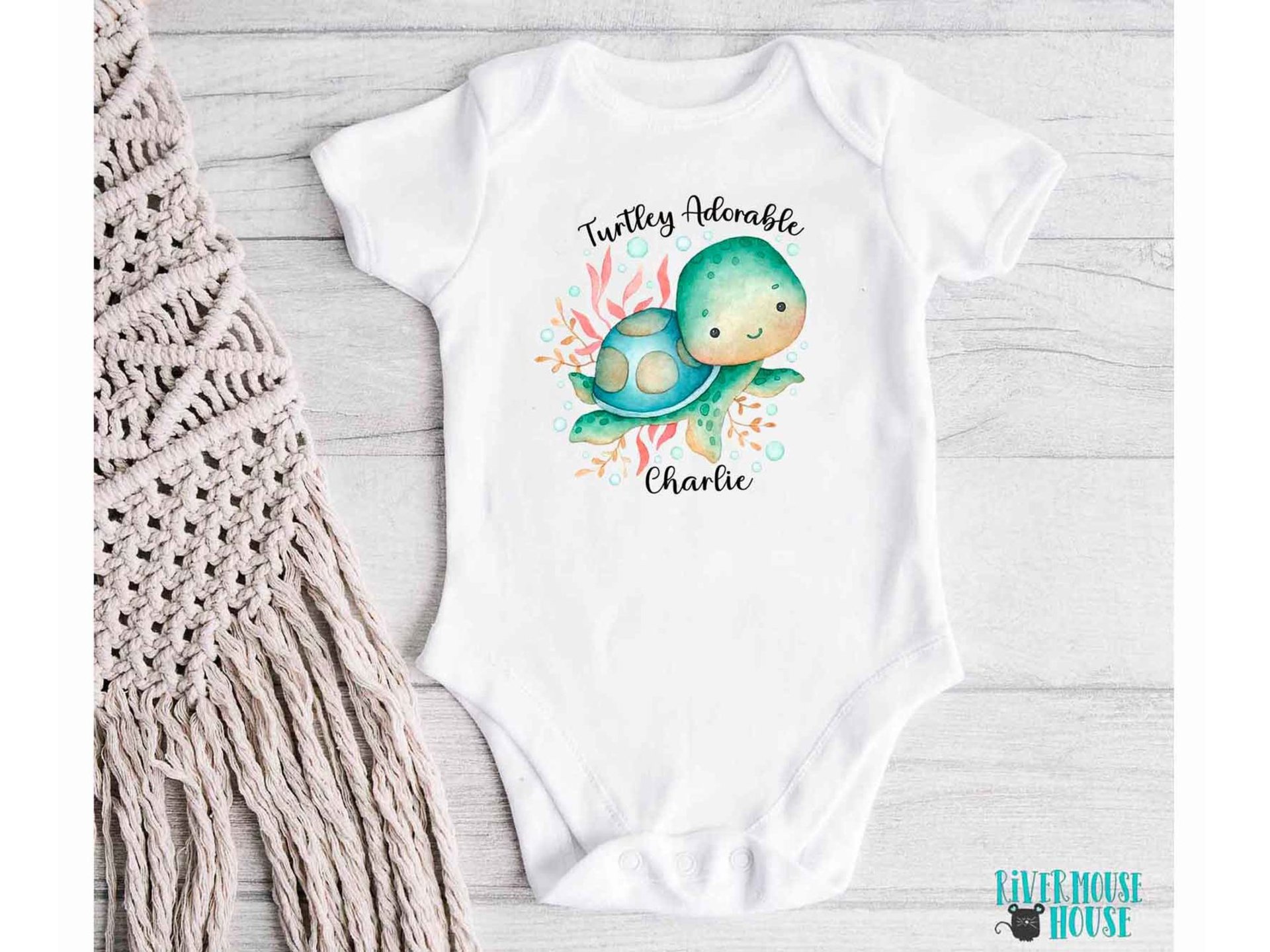 Turtley Adorable Personalised Baby Sea Turtle Bodysuit, Custom Design Ocean Lovers Gift