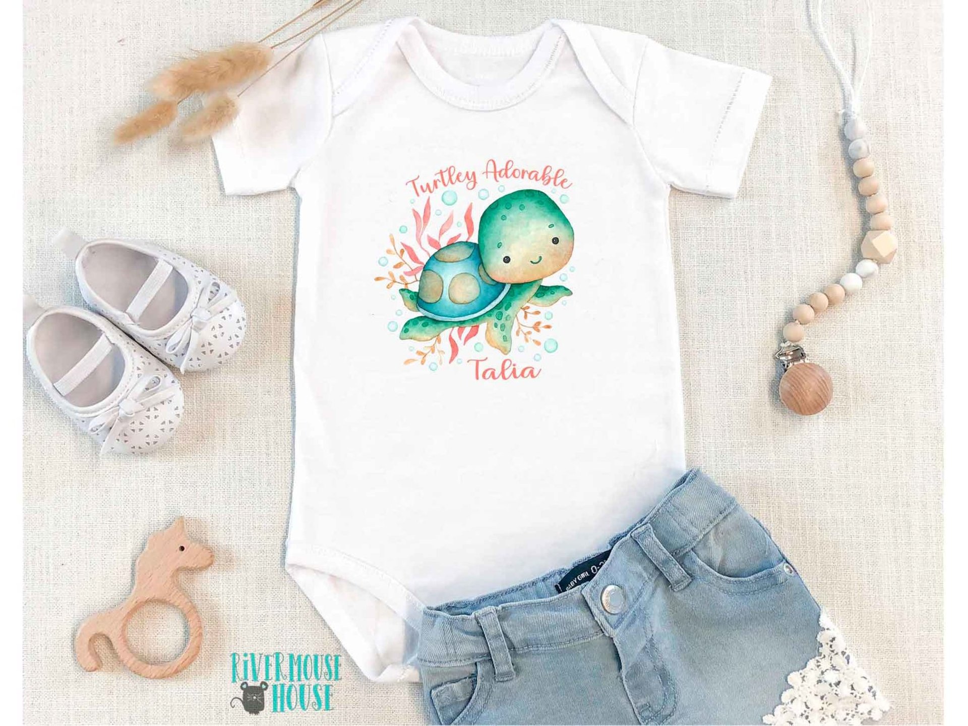 Turtley Adorable Personalised Baby Sea Turtle Bodysuit, Custom Design Ocean Lovers Gift