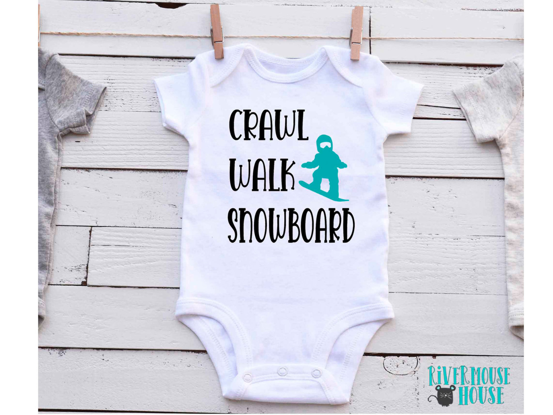 Crawl Walk Snowboard Baby Bodysuit, Winter Snow Sports Romper