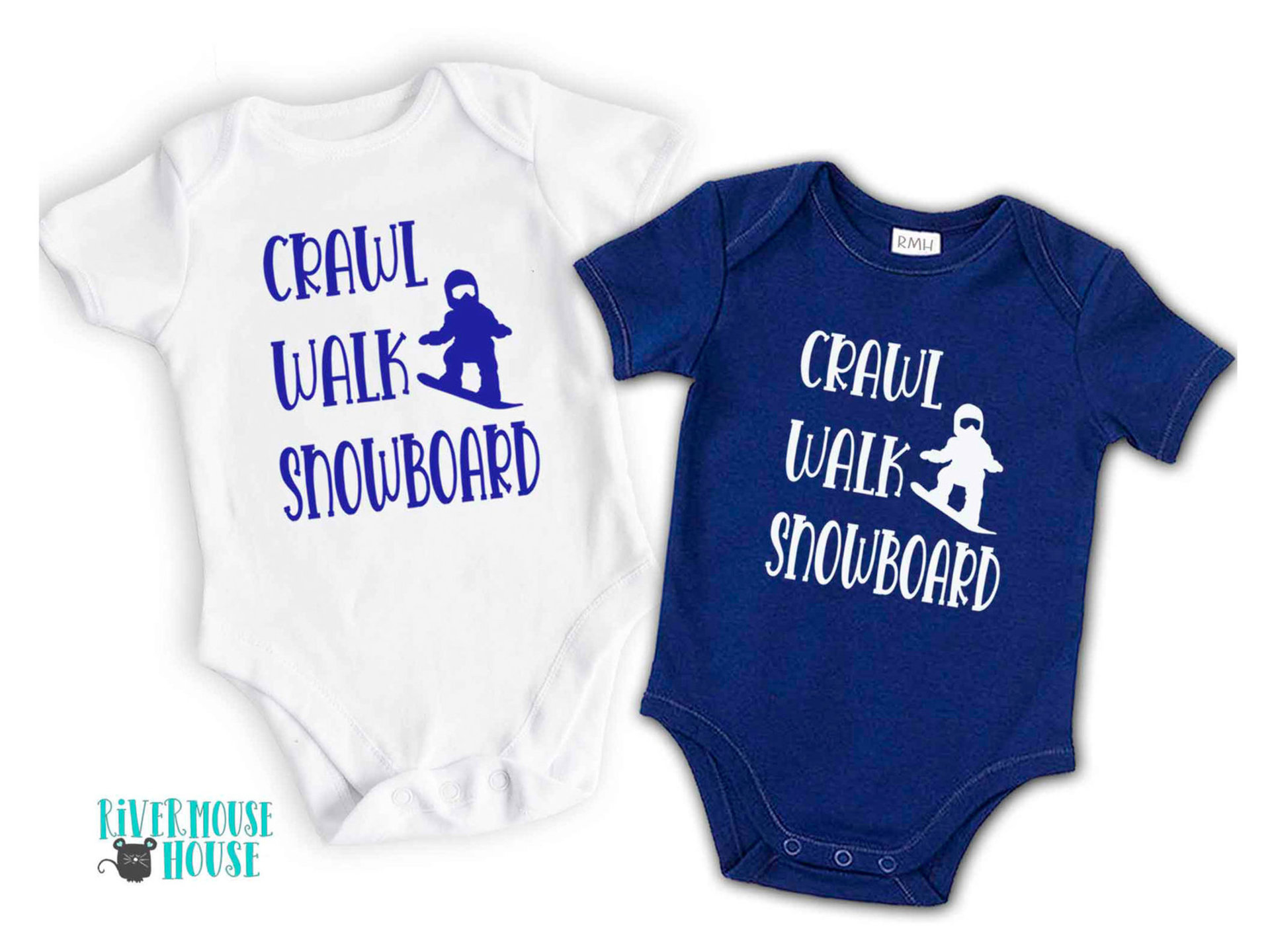 Crawl Walk Snowboard Baby Bodysuit, Winter Snow Sports Romper