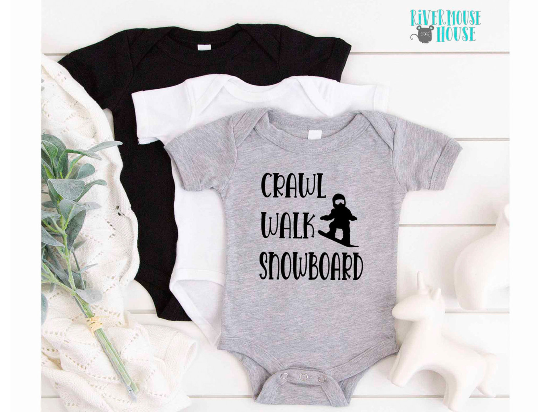 Crawl Walk Snowboard Baby Bodysuit, Winter Snow Sports Romper