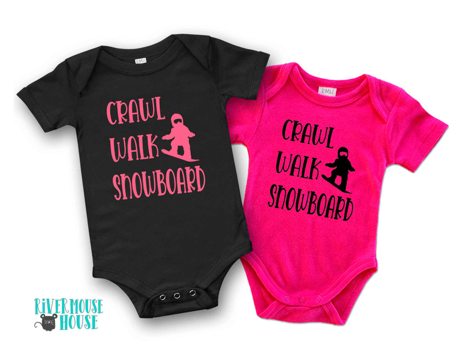 Crawl Walk Snowboard Baby Bodysuit, Winter Snow Sports Romper