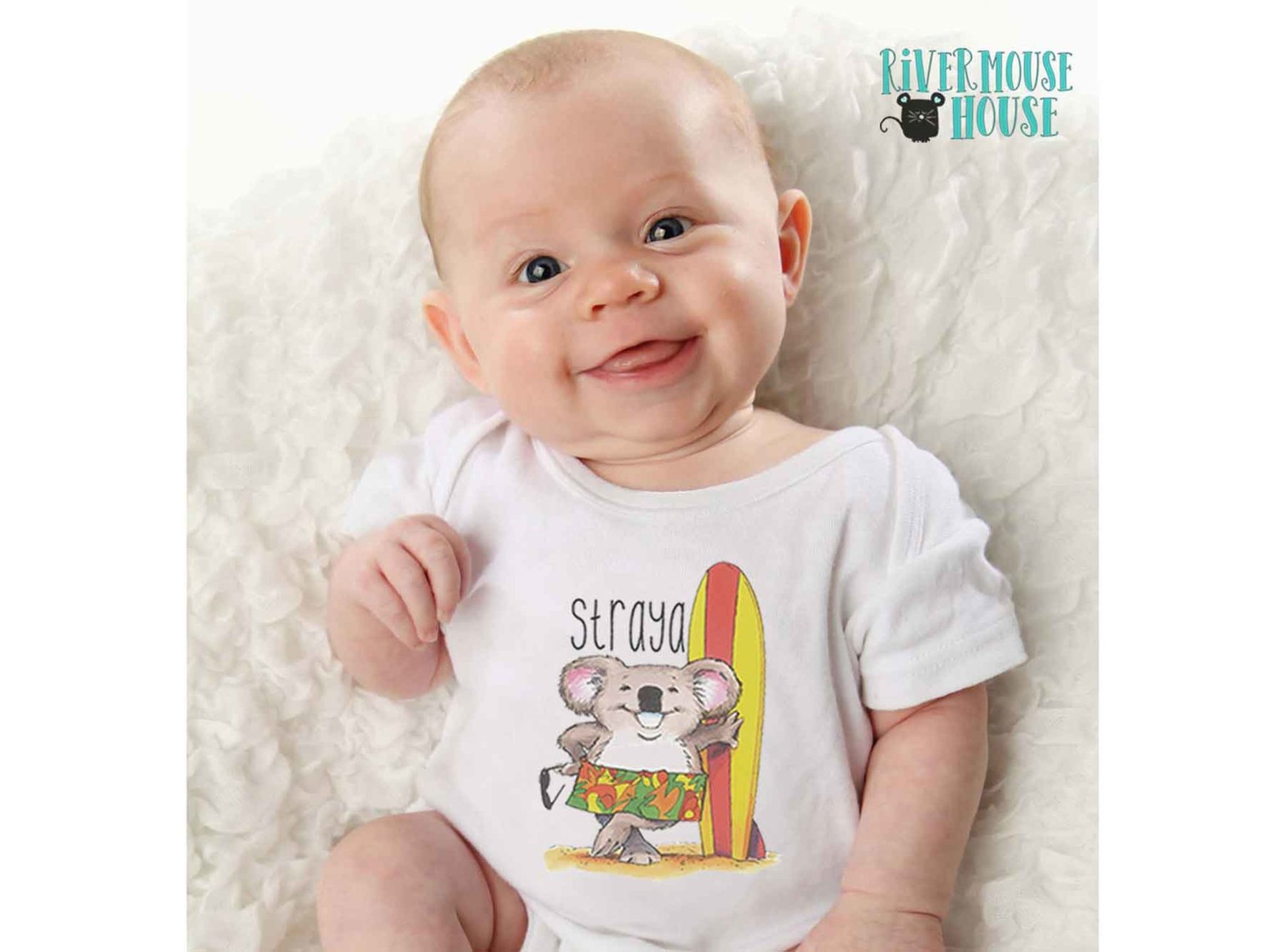 Straya Surf Koala, Funny Australian Baby Bodysuit