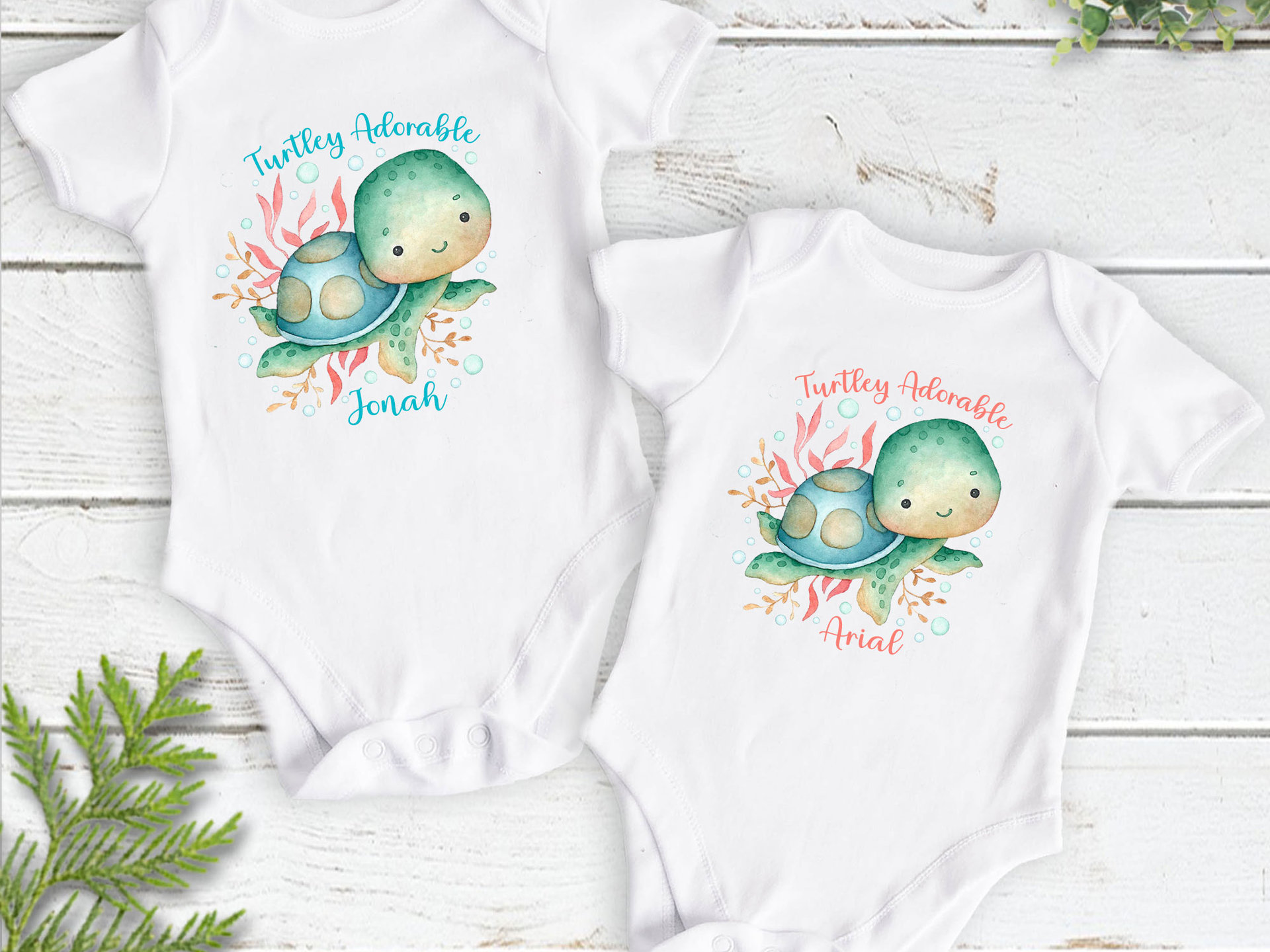Turtley Adorable Personalised Baby Sea Turtle Bodysuit, Custom Design Ocean Lovers Gift