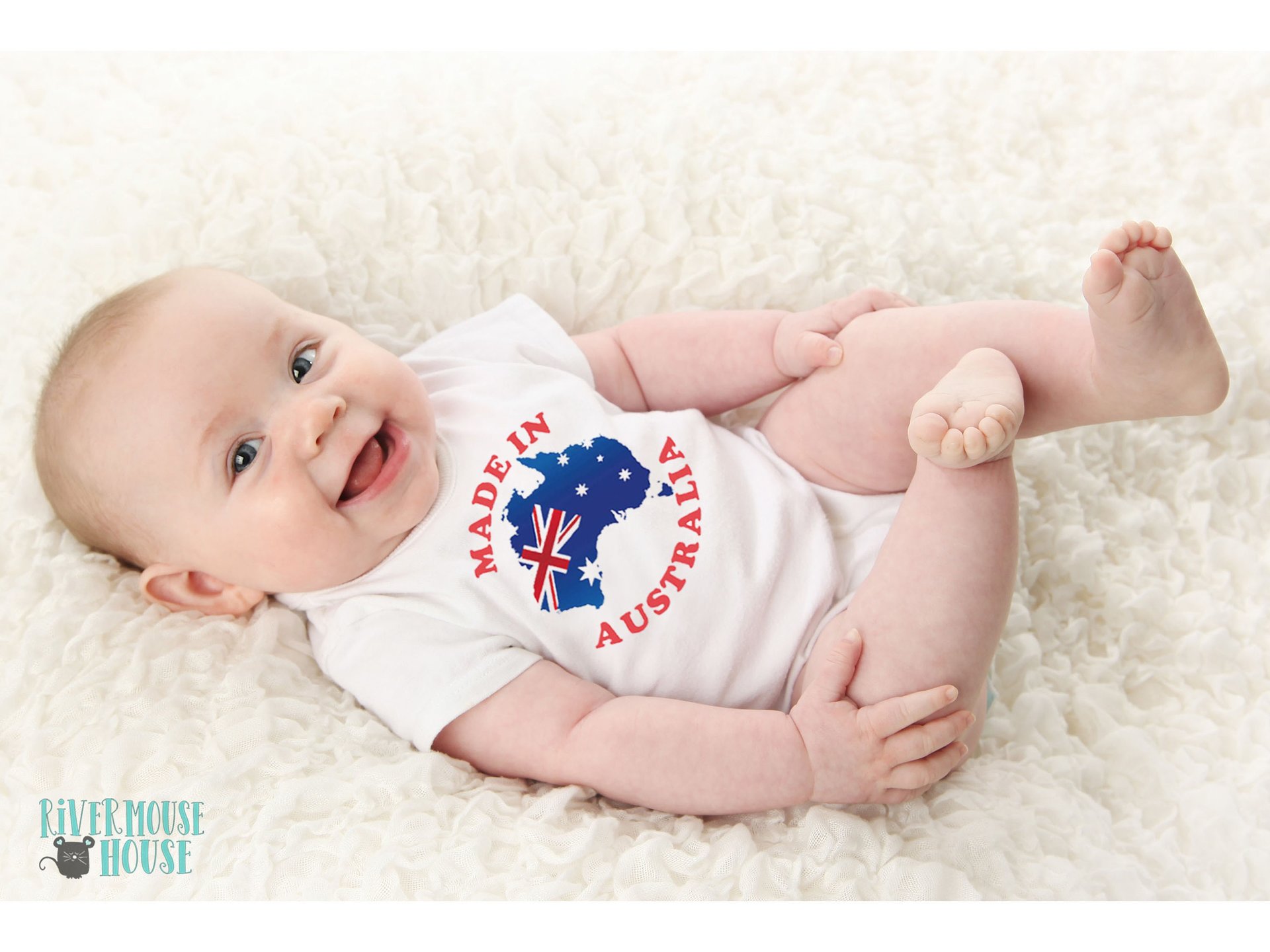 Made in Australia baby bodysuit, choose from Australian and Aboriginal flag designs, custom Aussie kids onesie