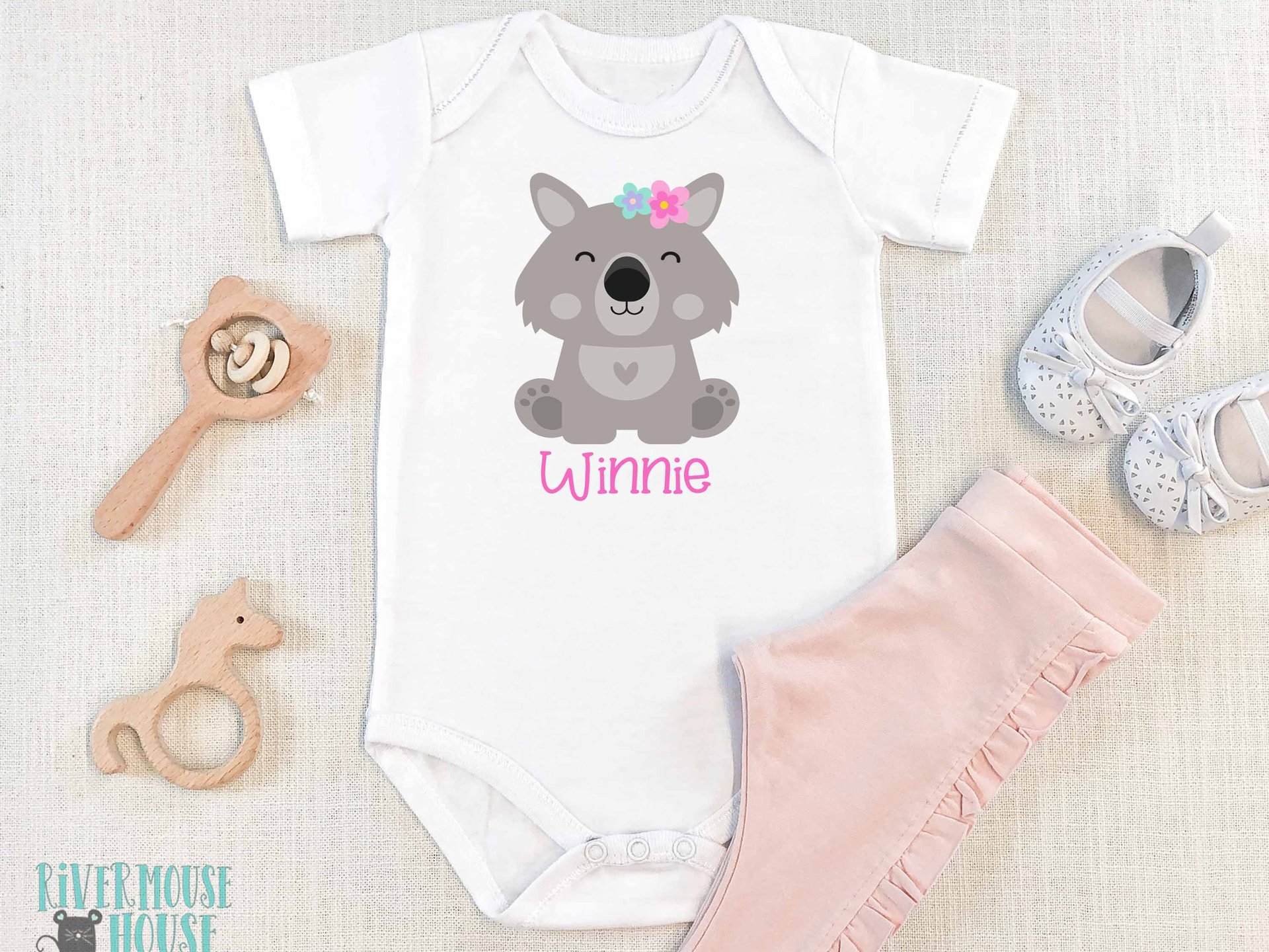 Baby Wombat Bodysuit Personalised Australian Animal Design