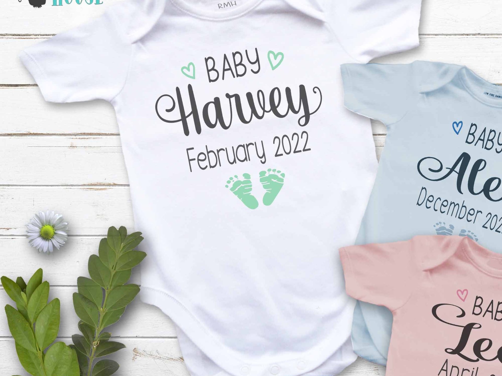 Baby Pregnancy Announcement Bodysuit, Personalised Footprints Design