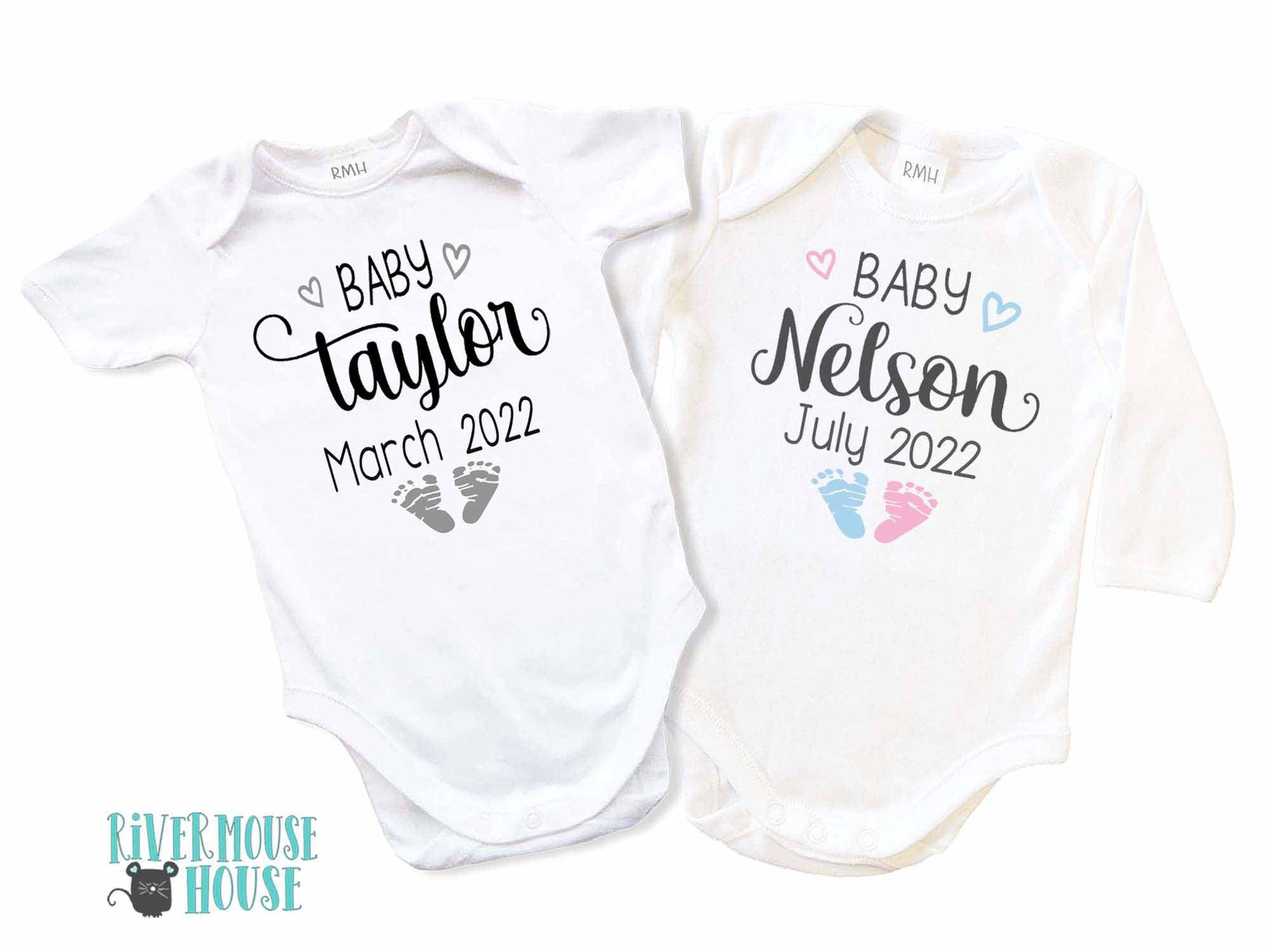 Baby Pregnancy Announcement Bodysuit, Personalised Footprints Design