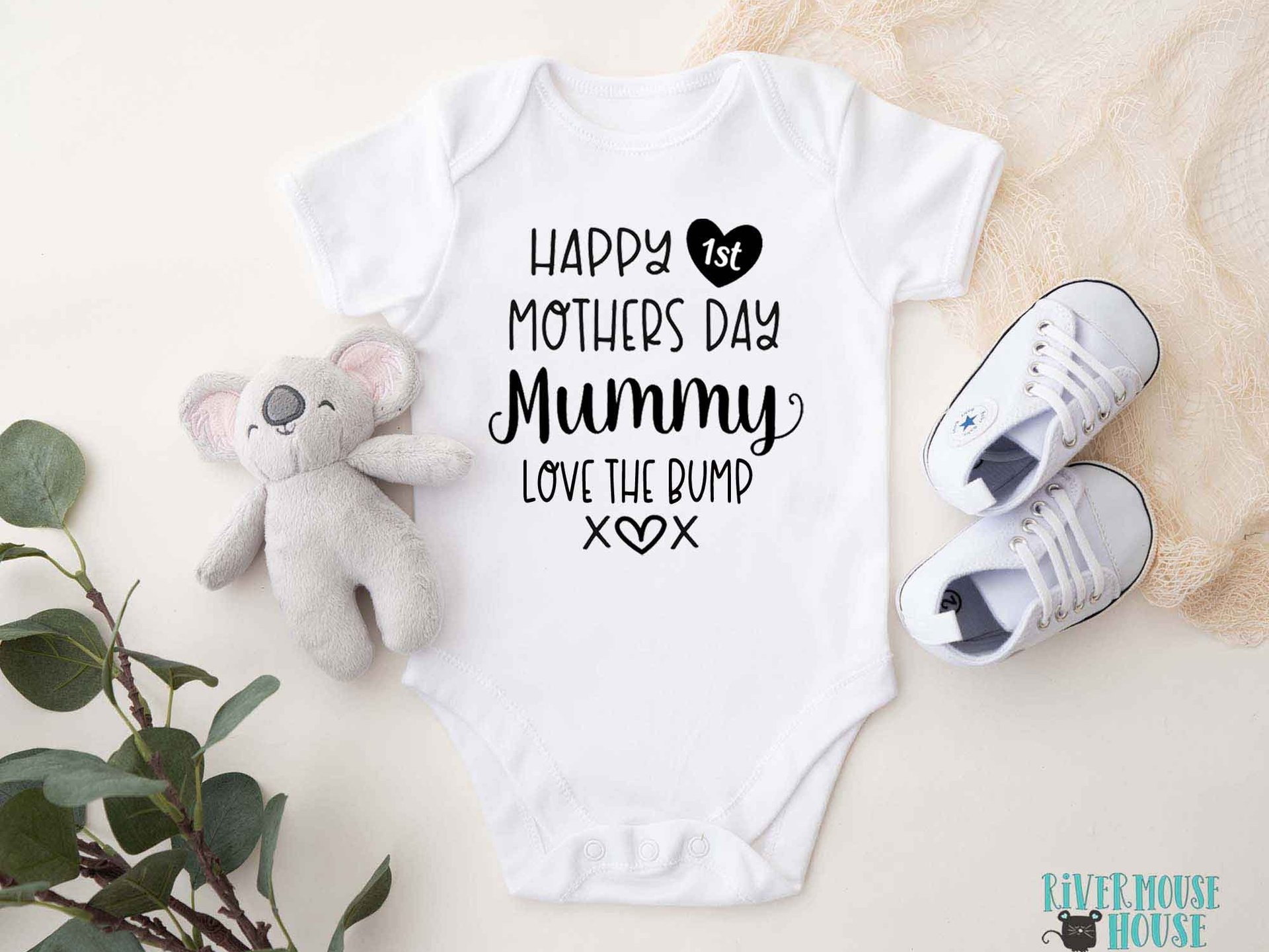 Happy First Mothers Day Mummy baby bodysuit. A custom personalised gift for Mum with love xo
