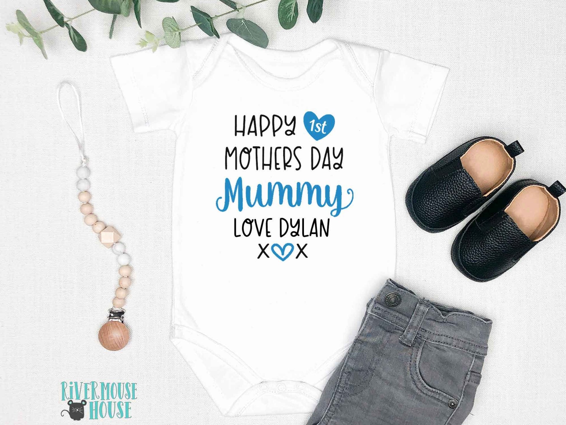 Happy First Mothers Day Mummy baby bodysuit. A custom personalised gift for Mum with love xo