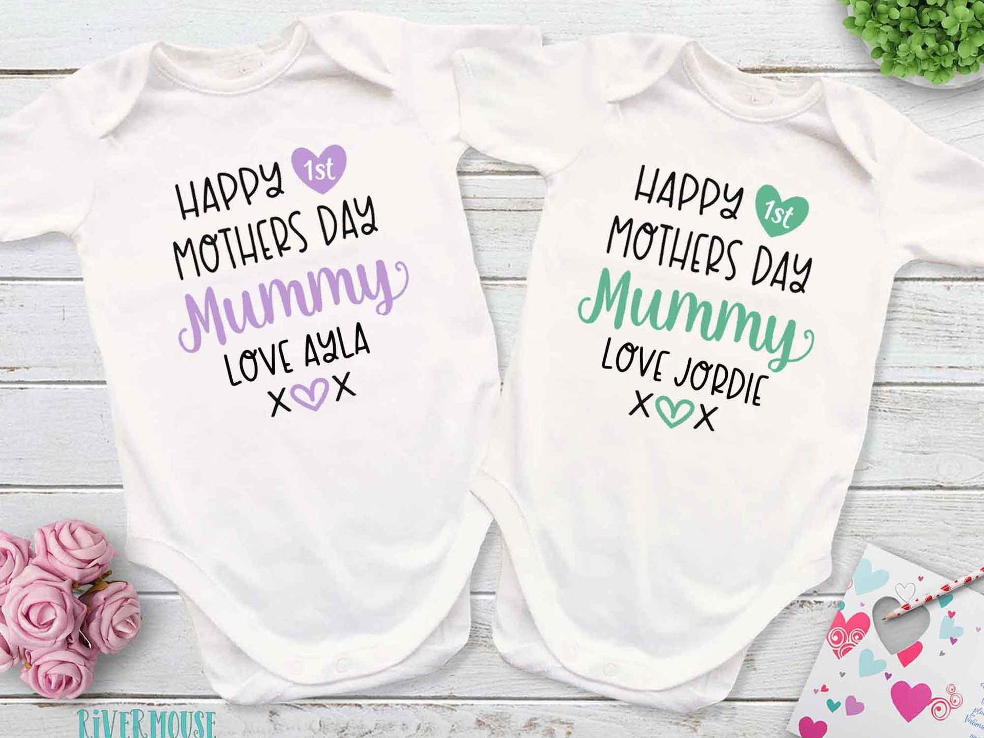 Happy First Mothers Day Mummy baby bodysuit. A custom personalised gift for Mum with love xo