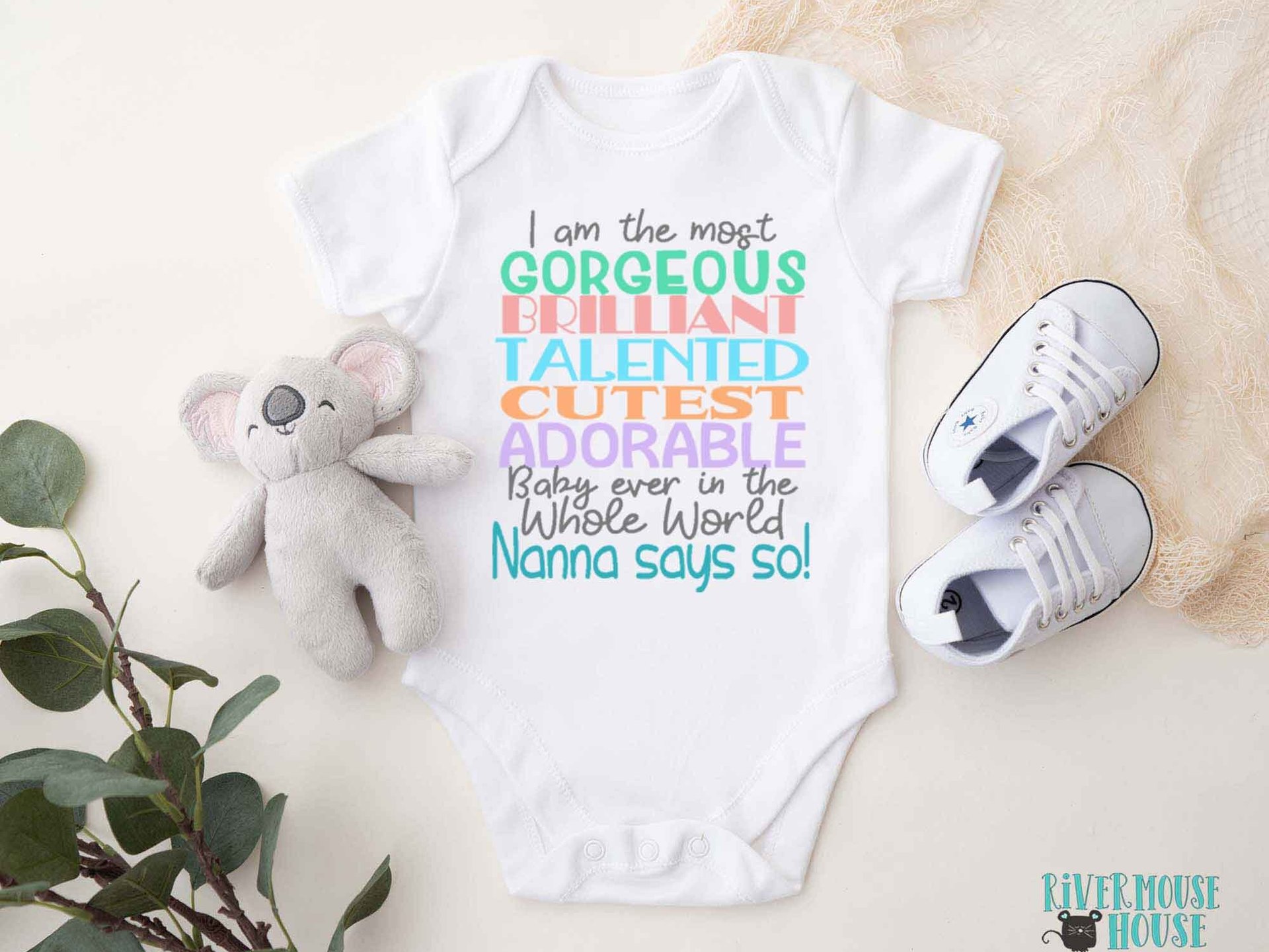 Nanna Says So Funny Baby Bodysuit with customisable name for Grandparents, Aunts, Uncles, family & friends
