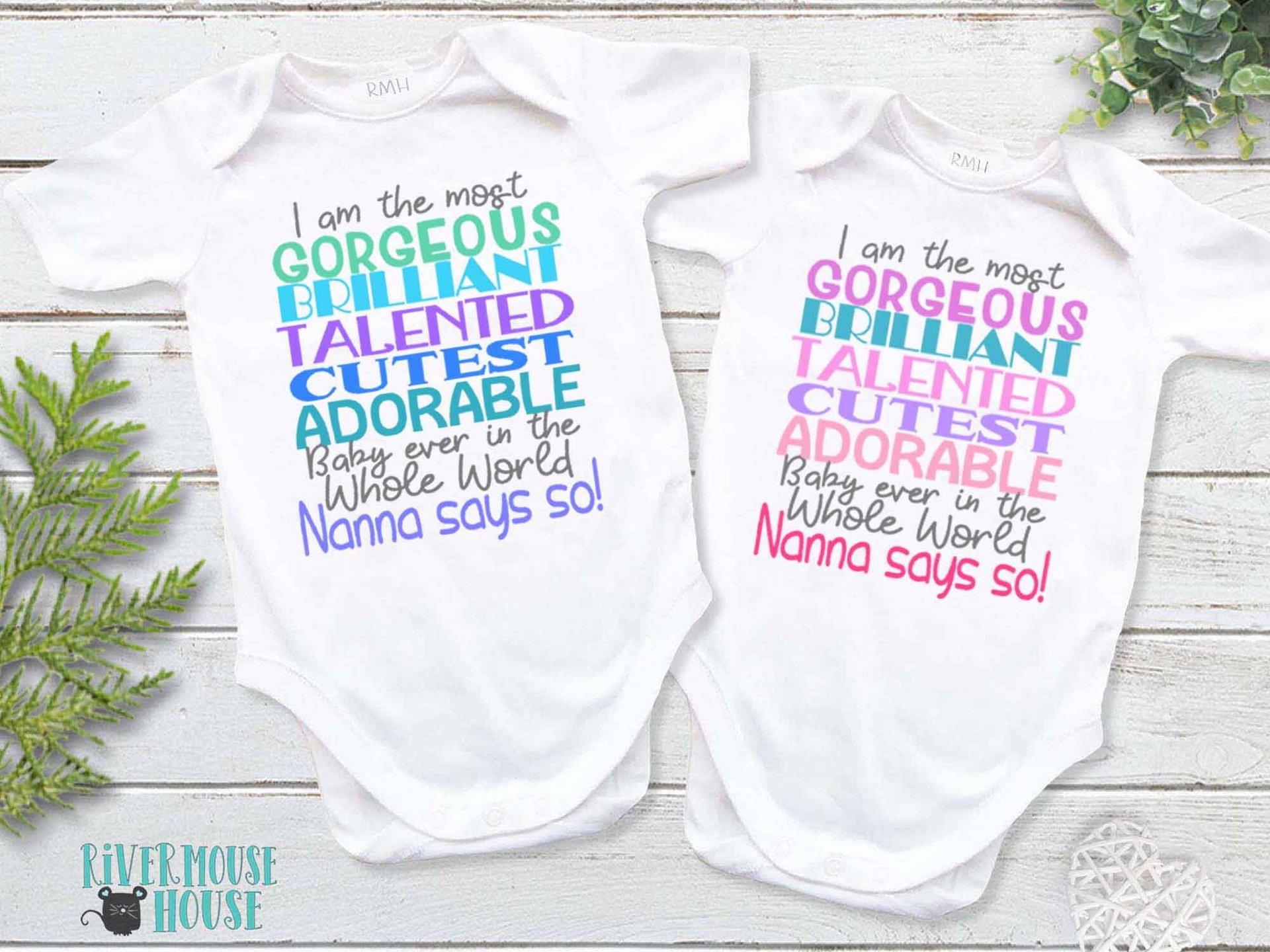 Nanna Says So Funny Baby Bodysuit with customisable name for Grandparents, Aunts, Uncles, family & friends