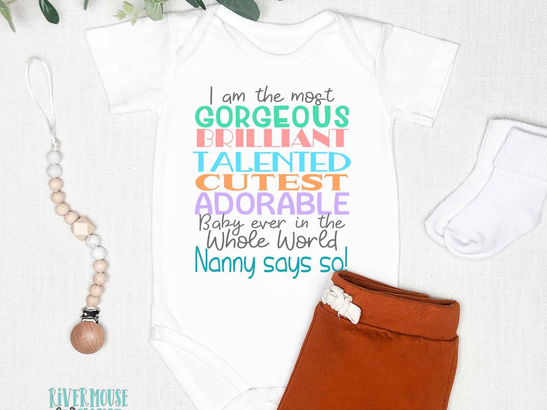 Nanna Says So Funny Baby Bodysuit with customisable name for Grandparents, Aunts, Uncles, family & friends