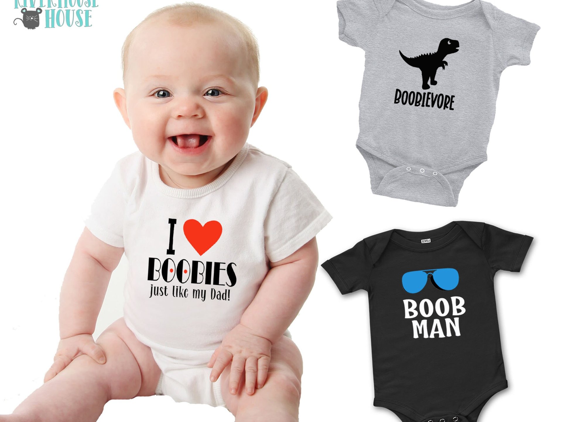 I Love Boobies Just Like my Dad Funny Baby Bodysuit