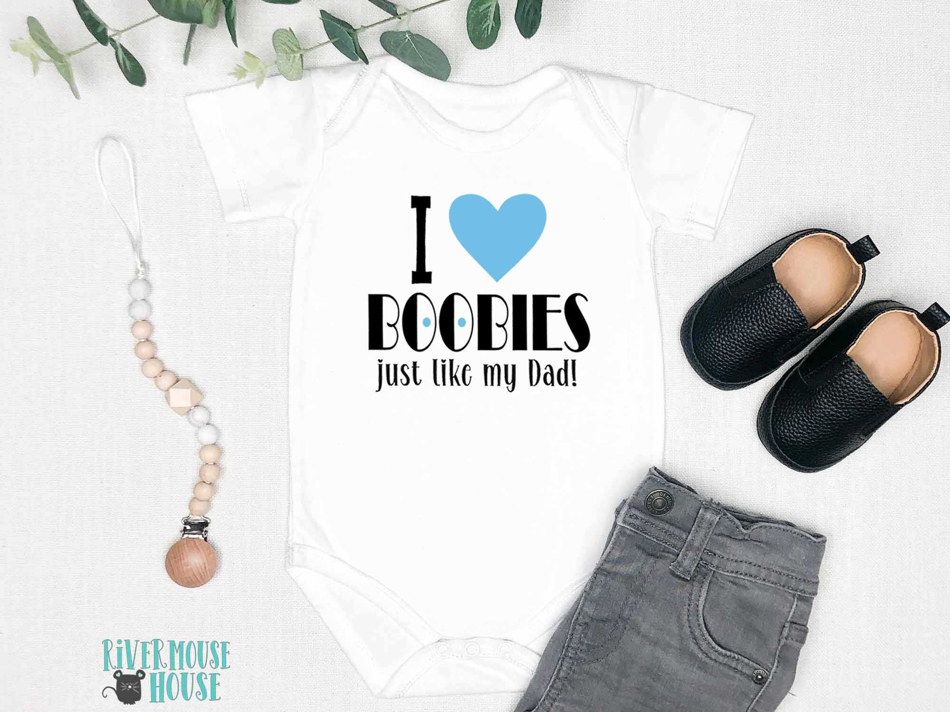 I Love Boobies Just Like my Dad Funny Baby Bodysuit