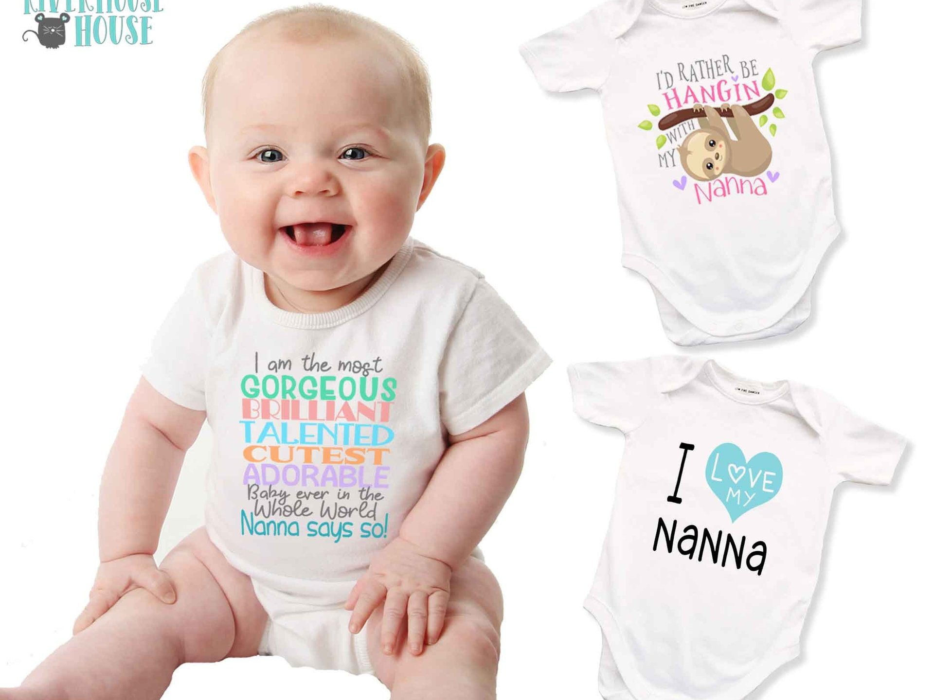 Nanna Says So Funny Baby Bodysuit with customisable name for Grandparents, Aunts, Uncles, family & friends