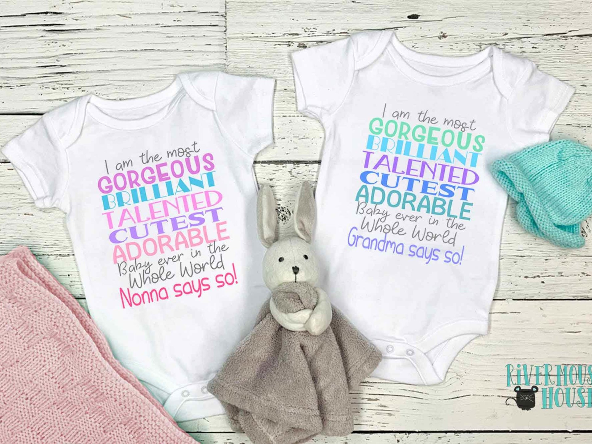Nanna Says So Funny Baby Bodysuit with customisable name for Grandparents, Aunts, Uncles, family & friends