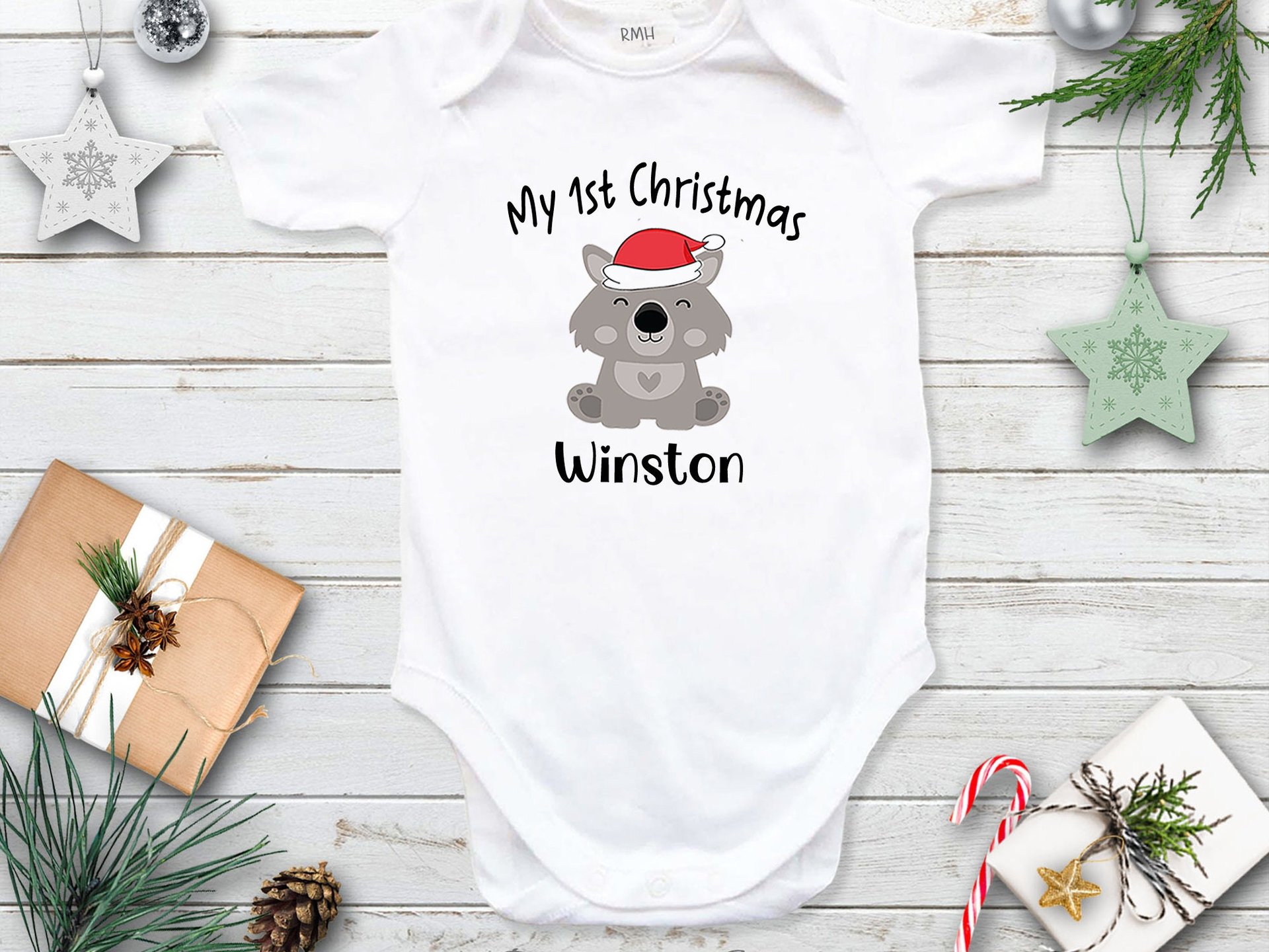 My First Christmas Baby Wombat Personalised Bodysuit