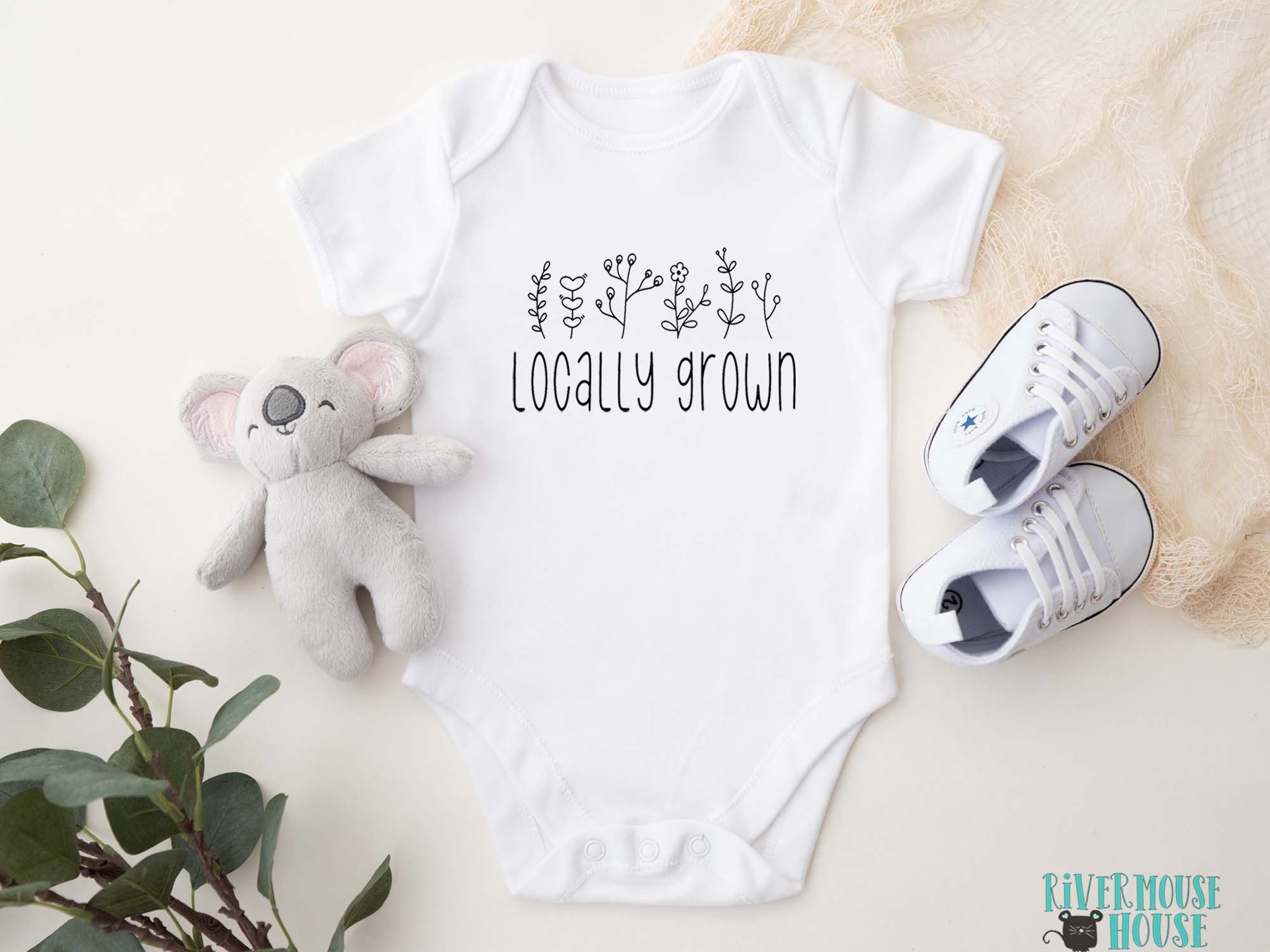 Locally Grown Aussie Baby Bodysuit, Modern Minimalist Style Wildflower Design
