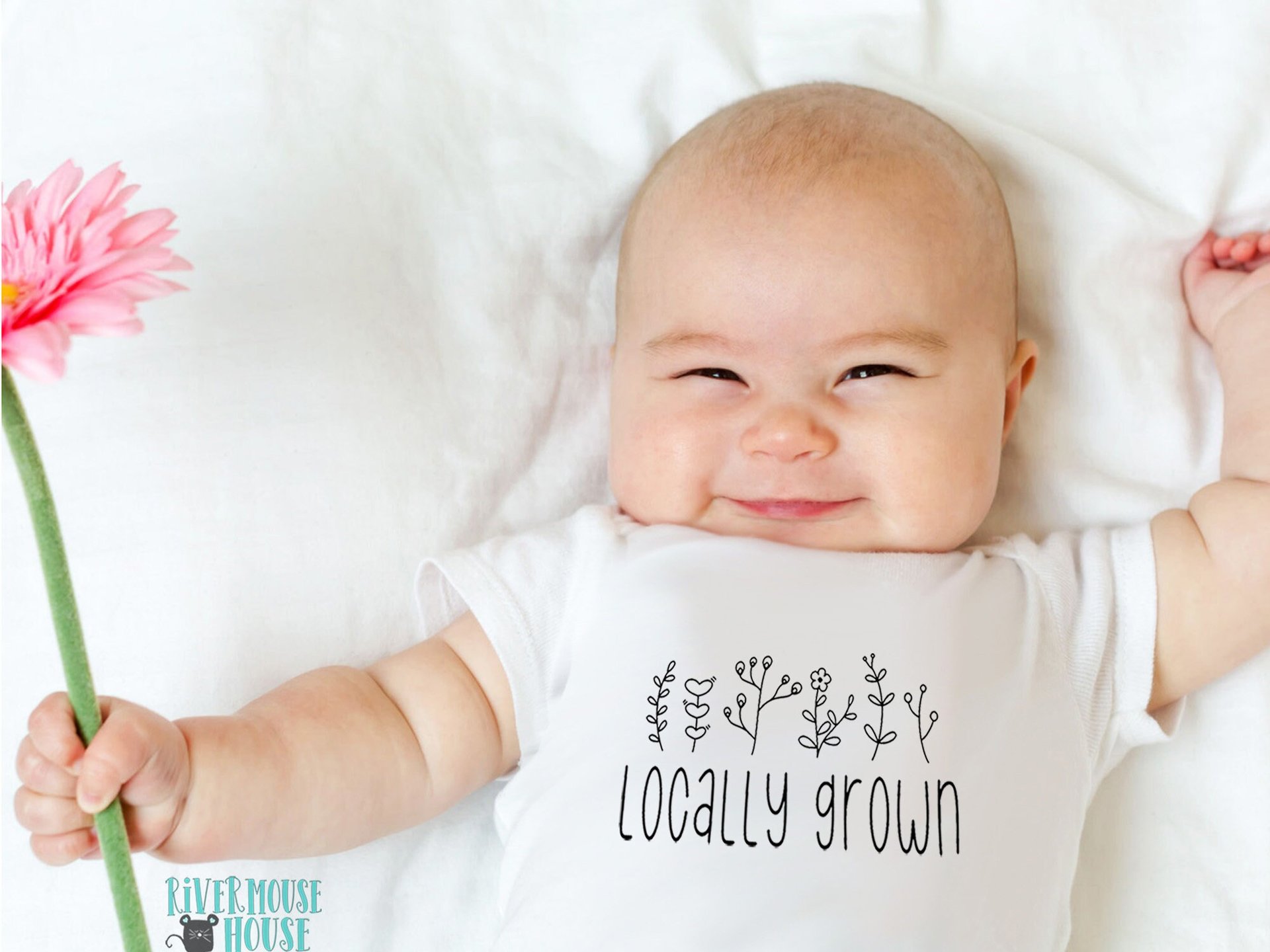 Locally Grown Aussie Baby Bodysuit, Modern Minimalist Style Wildflower Design