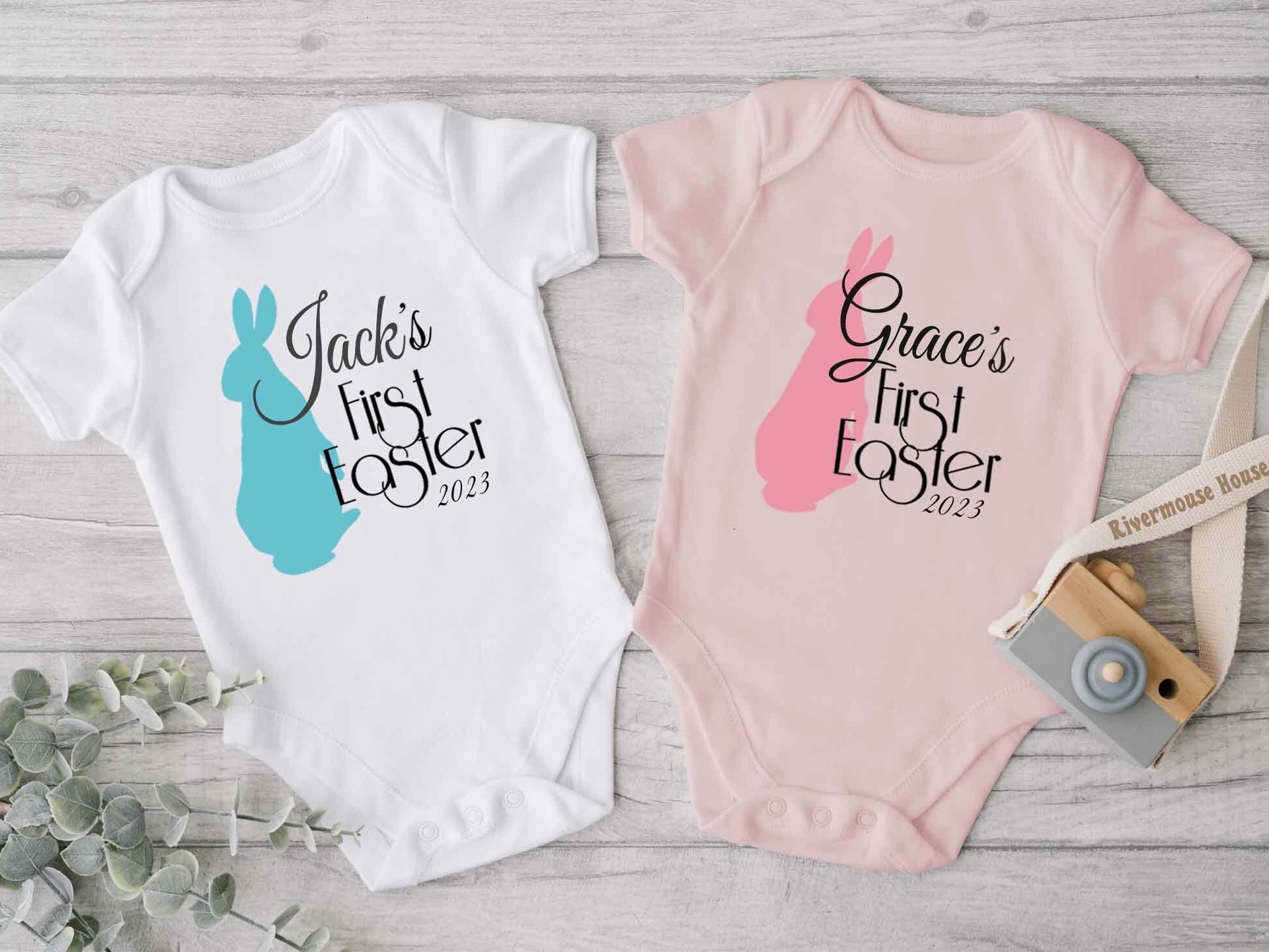 First Easter Bunny Baby Bodysuit, Personalised Rabbit Design