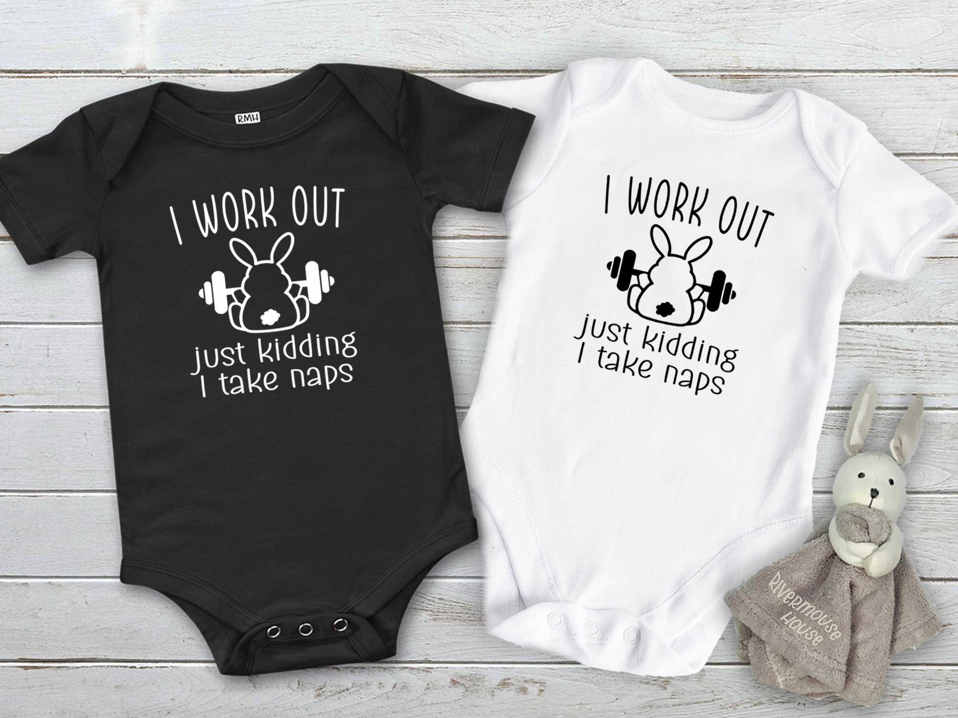 Funny Gym Bunny Baby Bodysuit, I Work Out..Just Kidding I Take Naps