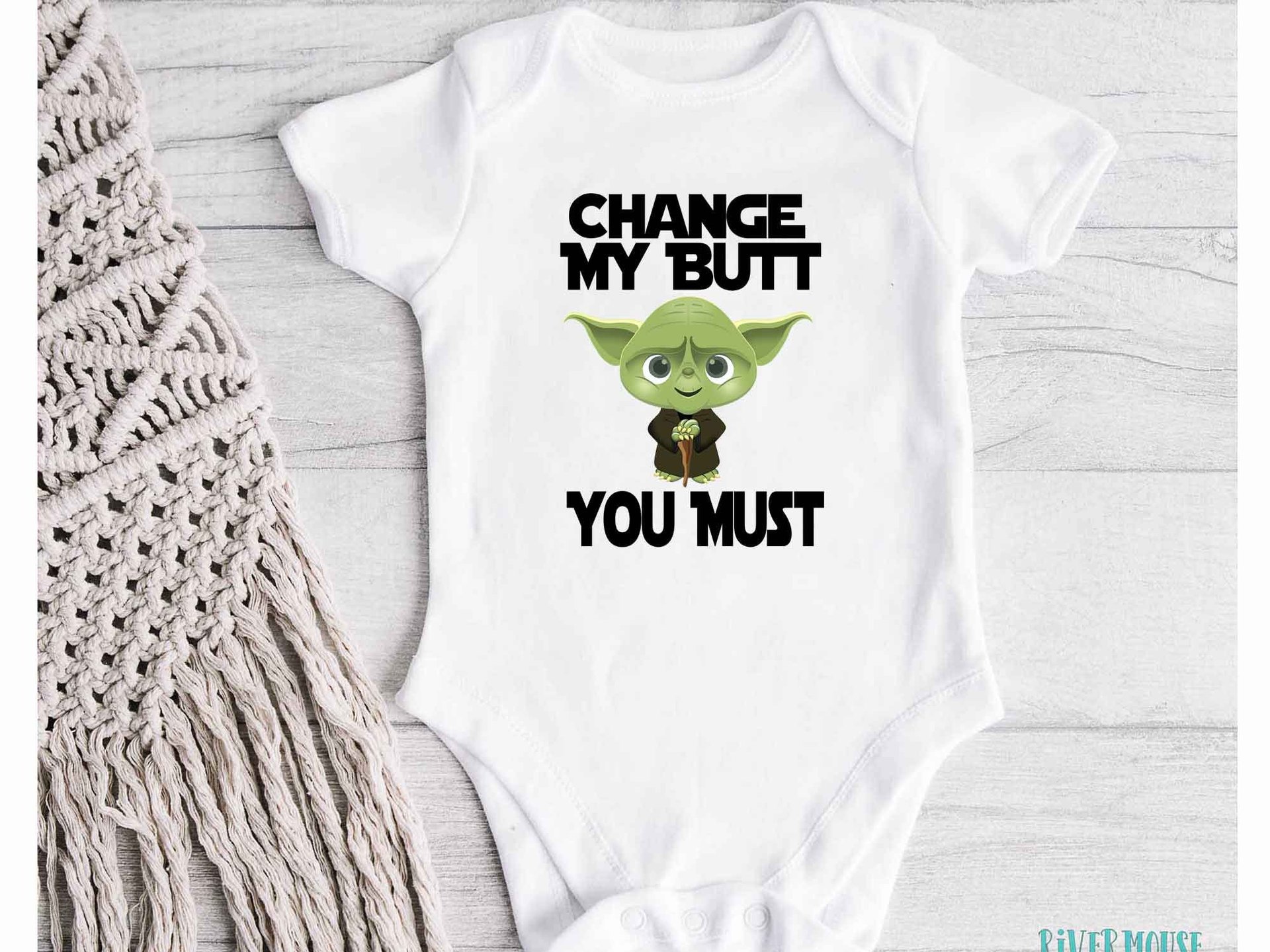 Yoda Baby Bodysuit, Change My Butt You Must, Funny Star Wars Onesie