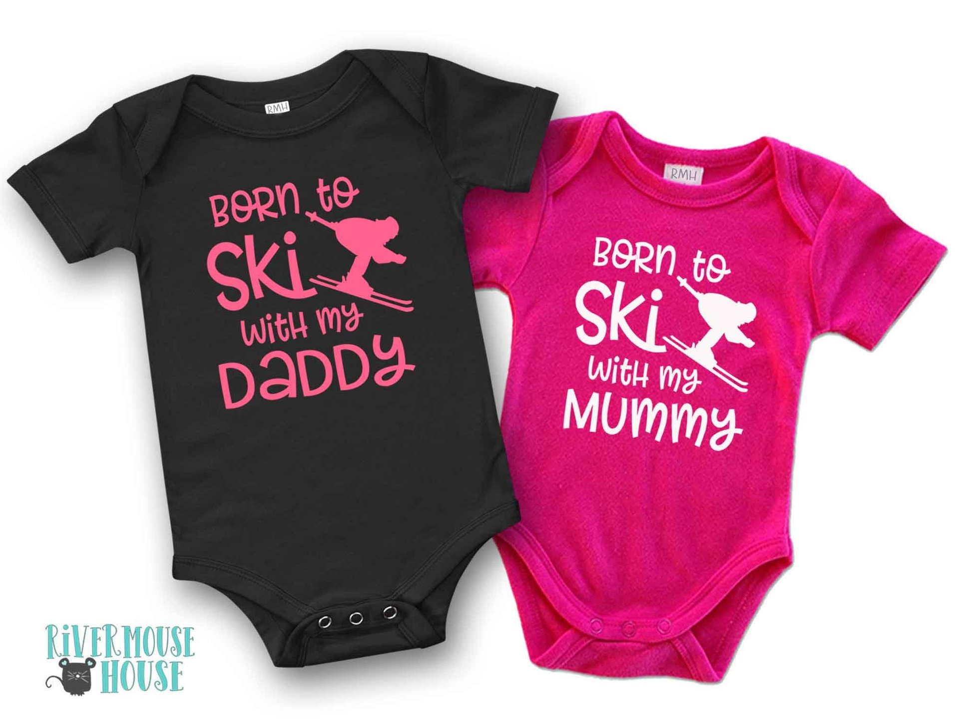 Born to ski with my Daddy snow kids baby bodysuit