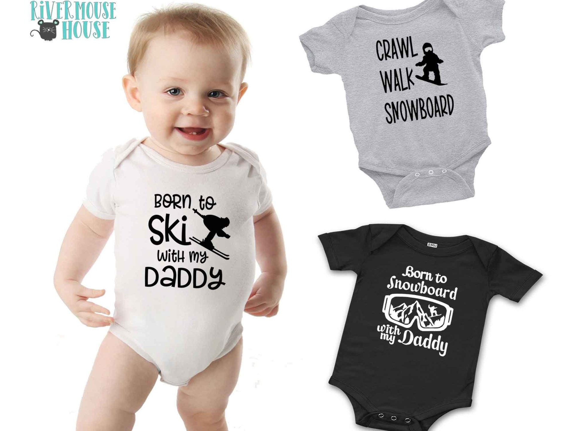 Born to ski with my Daddy snow kids baby bodysuit