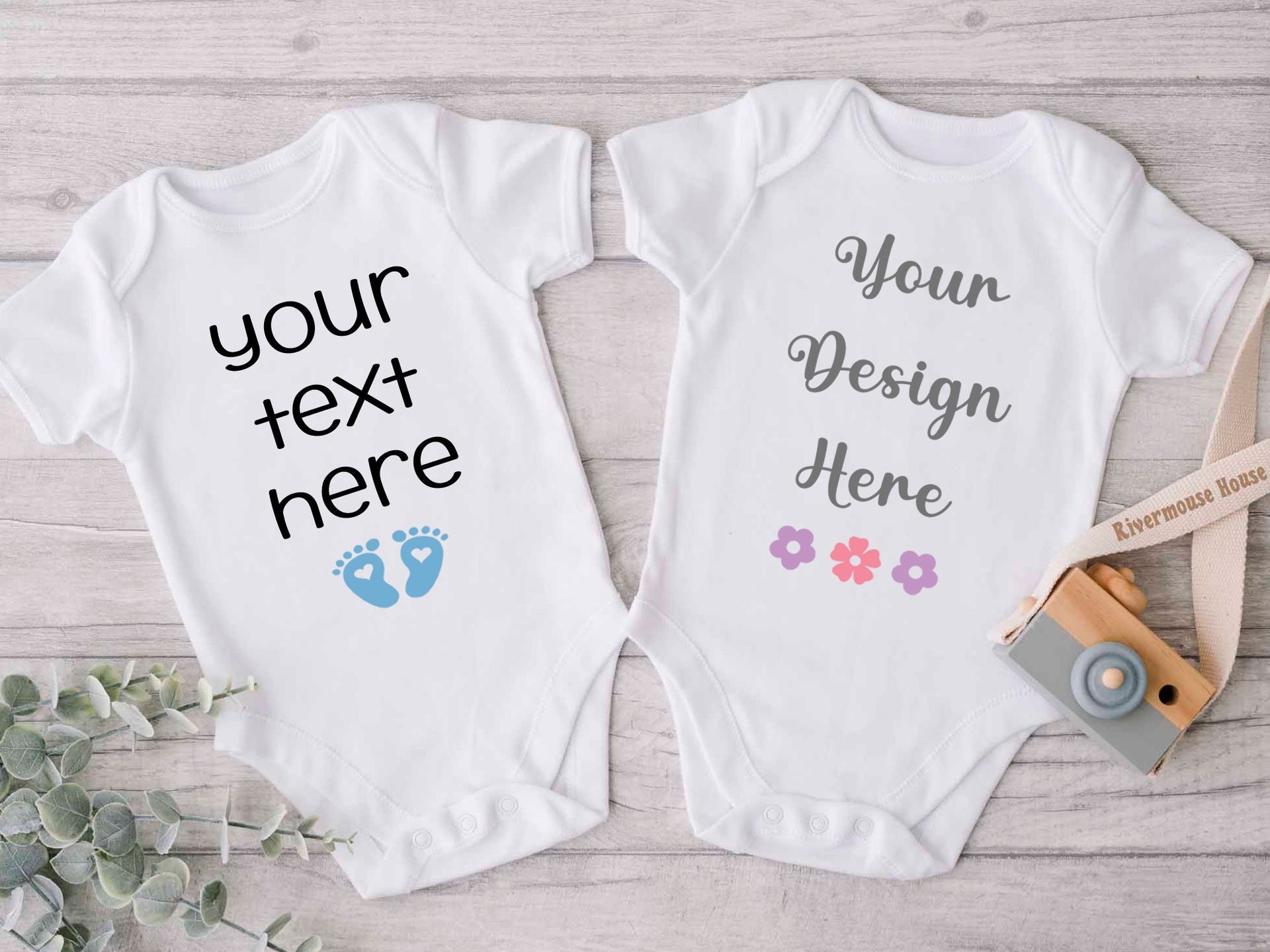 Custom personalised baby bodysuit, add your own text onesie, Australian sizes newborn to toddler, designed by Rivermouse House