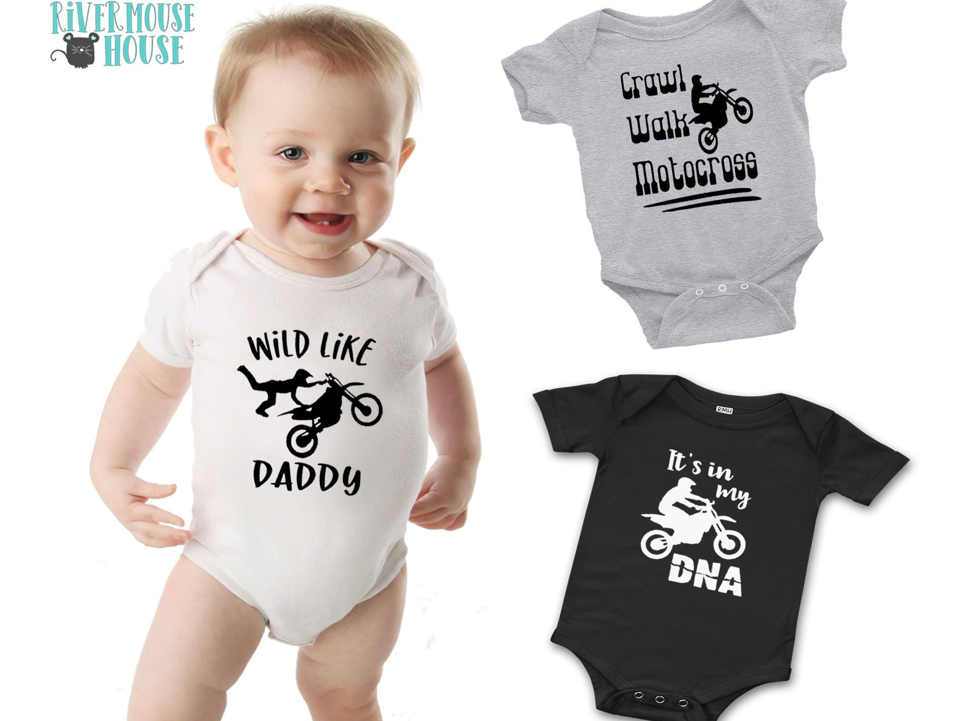 Motocross Baby Wild Like Daddy Dirt Bike Motorcycle Bodysuit