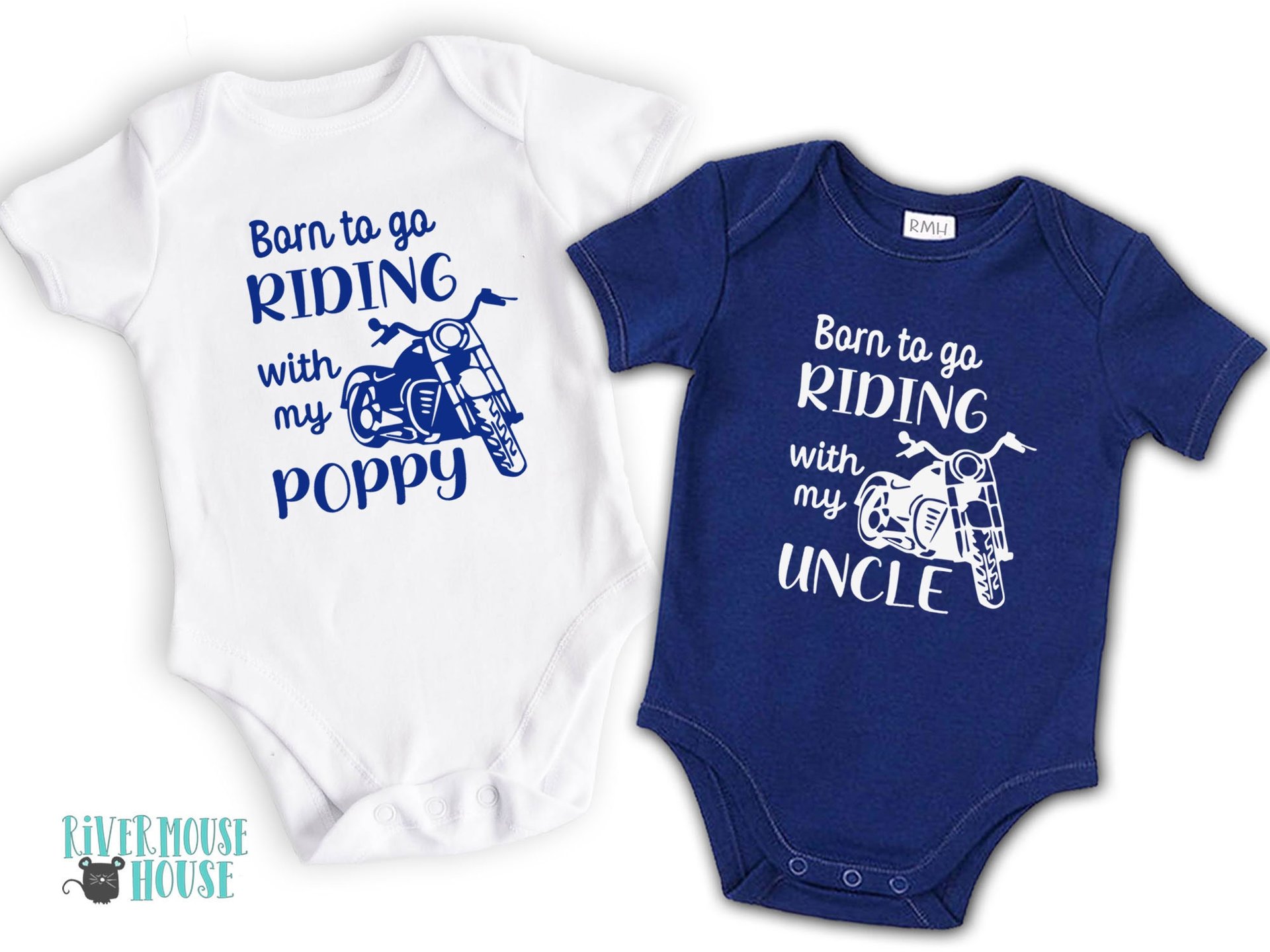 Born to go riding motorcycle baby bodysuit, custom personalised to suit