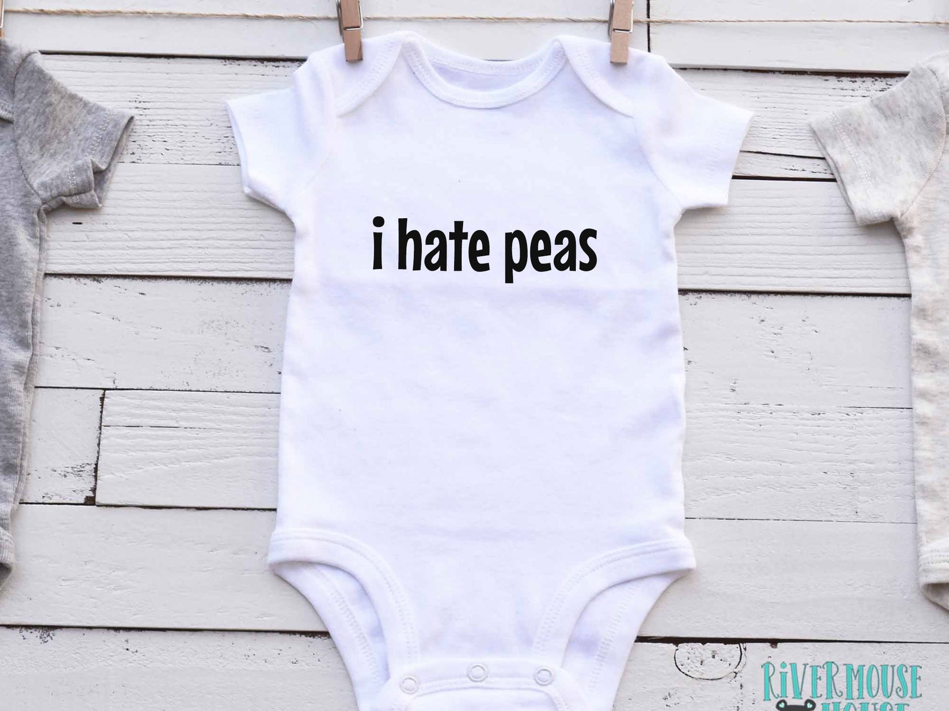 I Hate Peas funny baby bodysuit, Australian sizes from newborn to toddler infant onesie