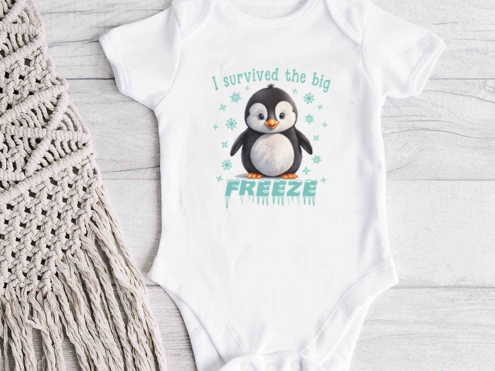 IVF Baby Penguin, I survived the big breeze funny bodysuit, Size newborn to toddler romper, Australian kids gift