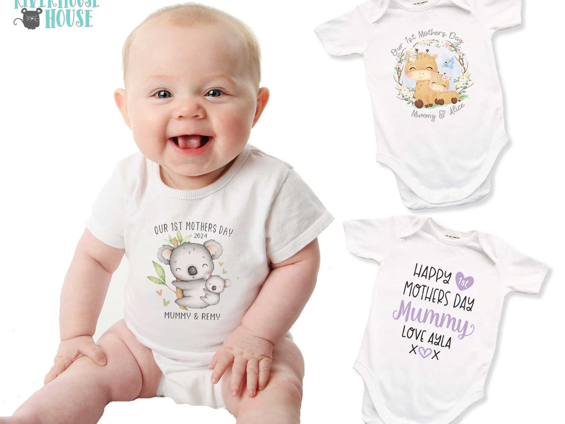 First Mothers Day Koala Personalised Baby Bodysuit, Custom Mummy & Baby 2024 Gift for Mum, Australian Sizes Newborn to Toddler