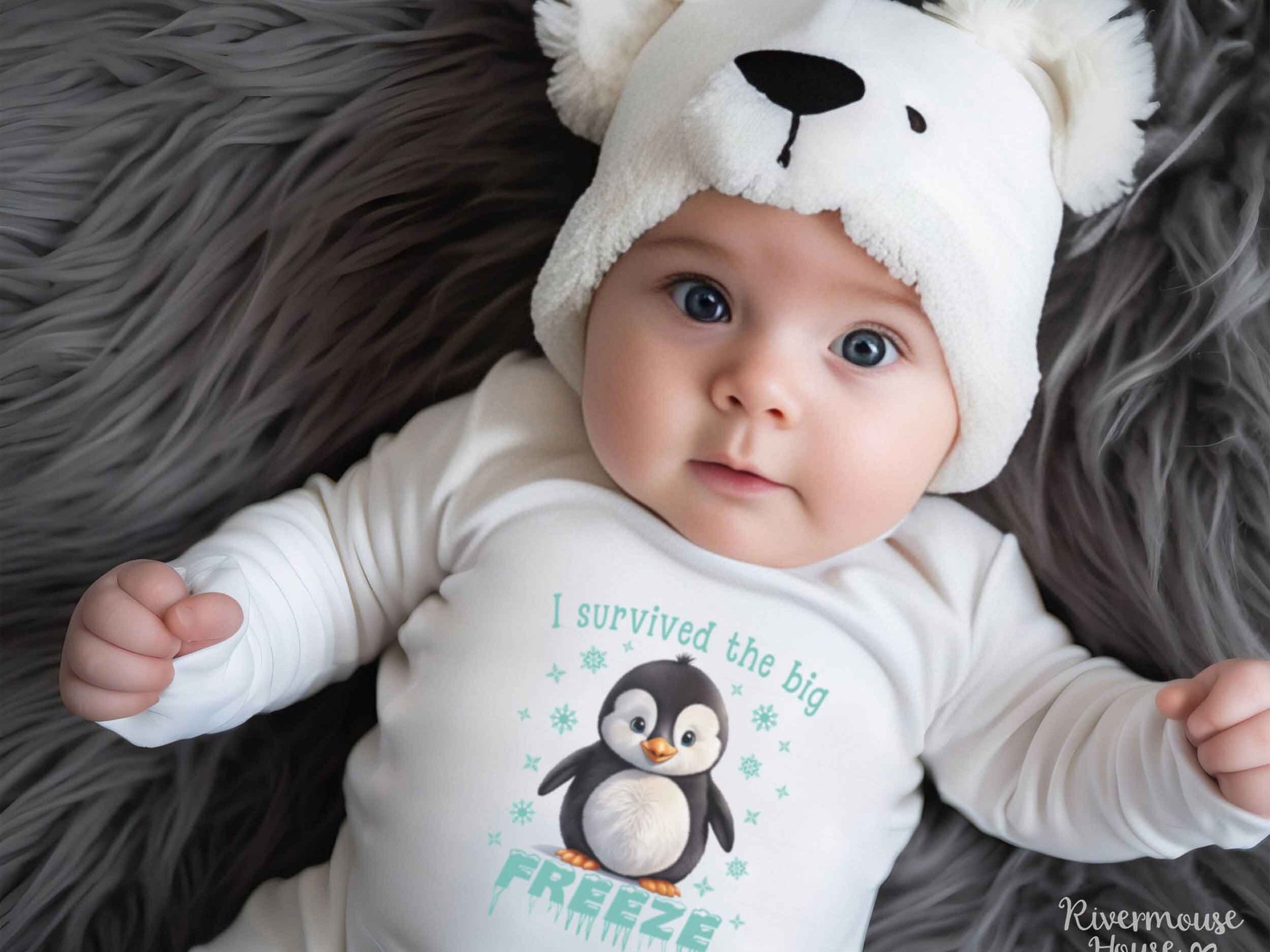 IVF Baby Penguin, I survived the big breeze funny bodysuit, Size newborn to toddler romper, Australian kids gift