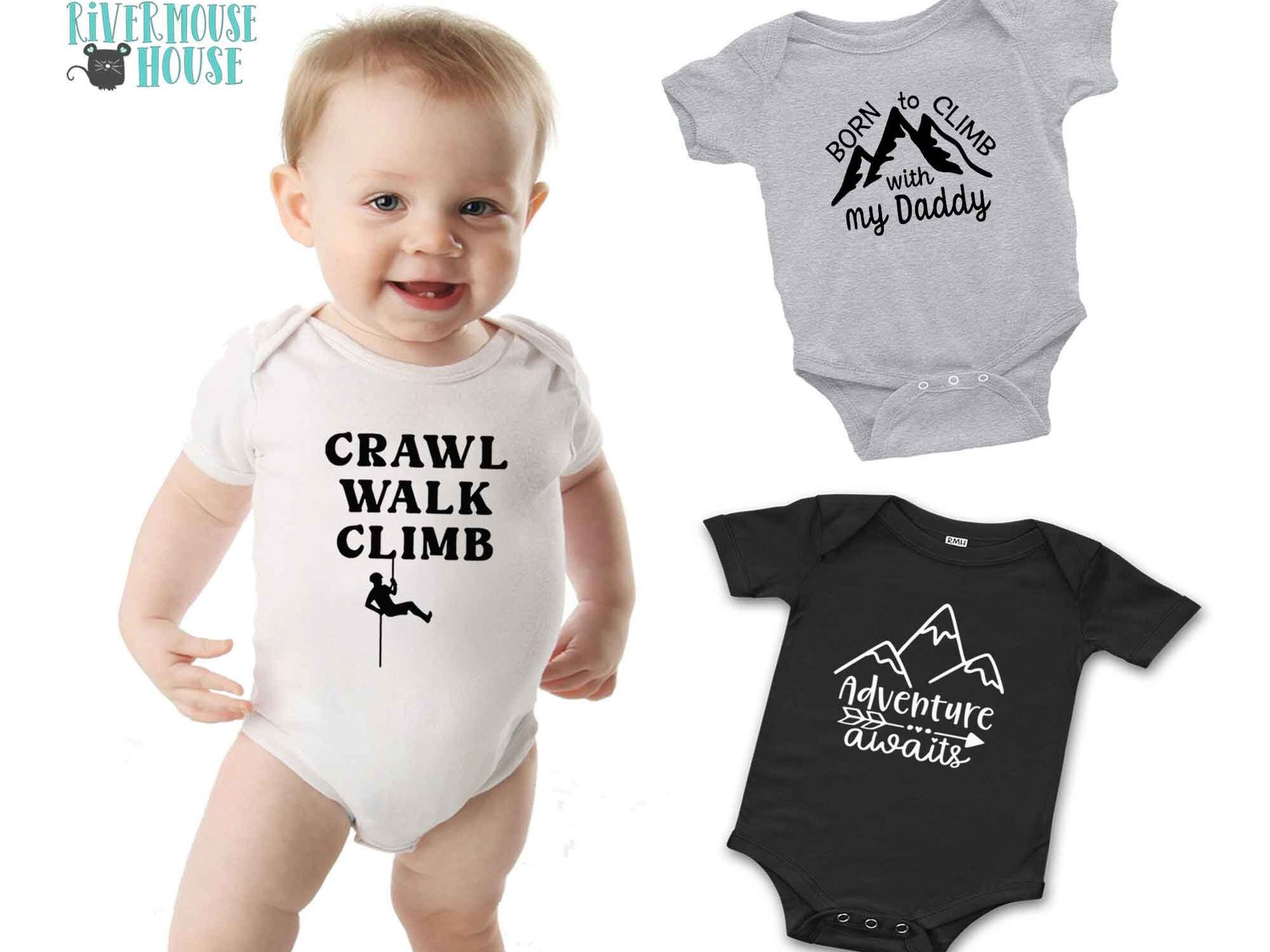 Crawl Walk Climb baby bodysuit, Custom rock climbing romper