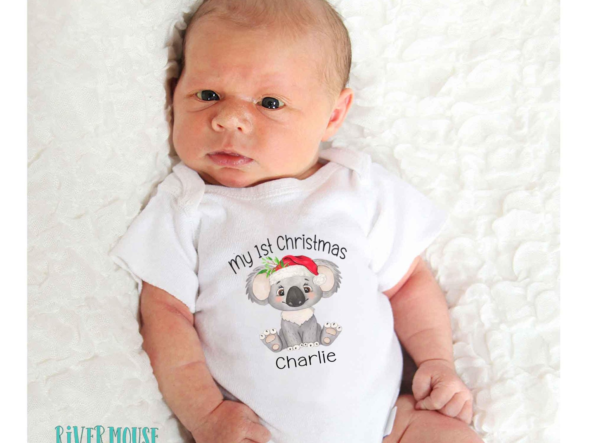 My first Christmas baby koala personalised onesie, little Aussie Xmas gift