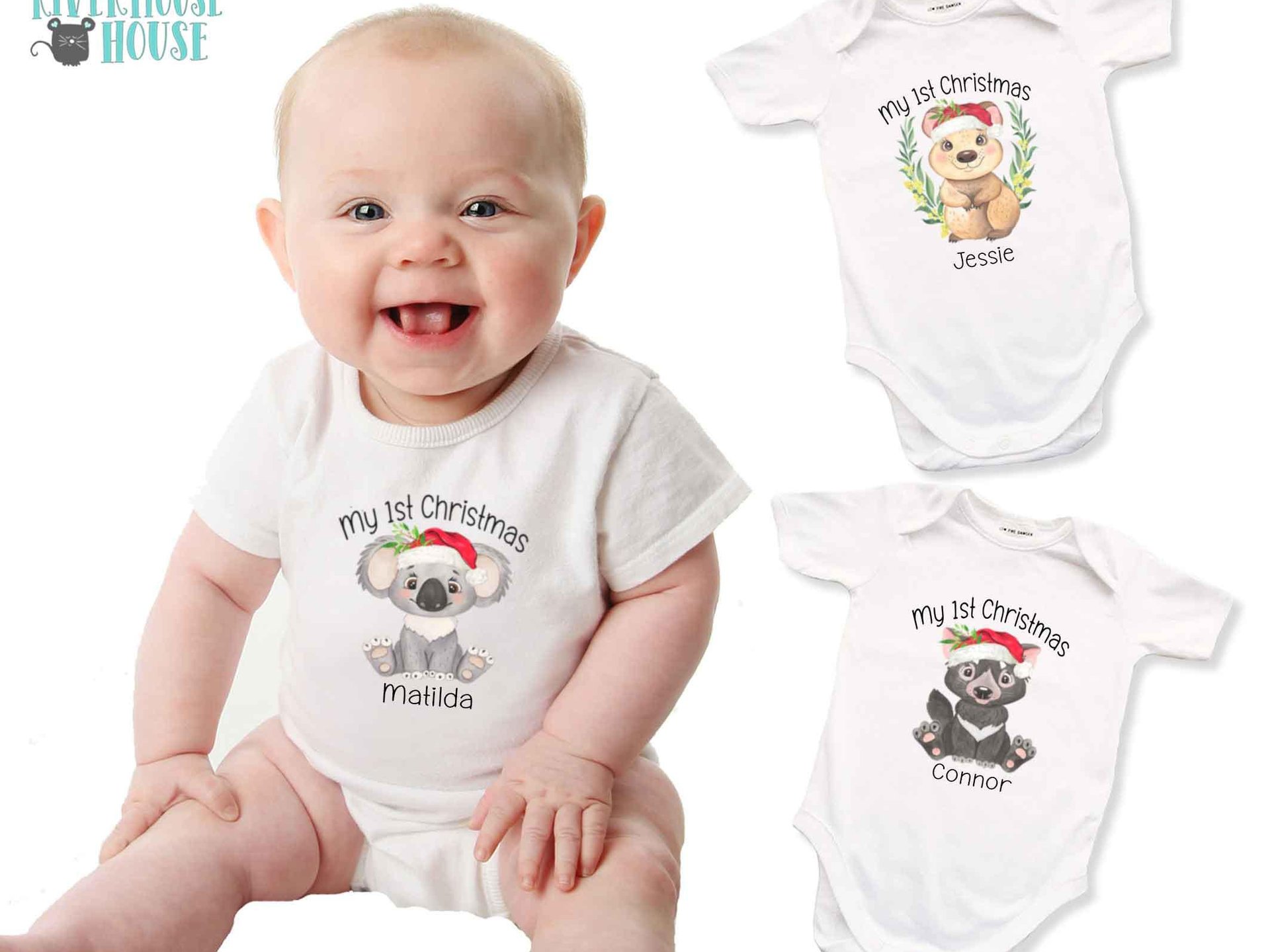 My first Christmas baby koala personalised onesie, little Aussie Xmas gift