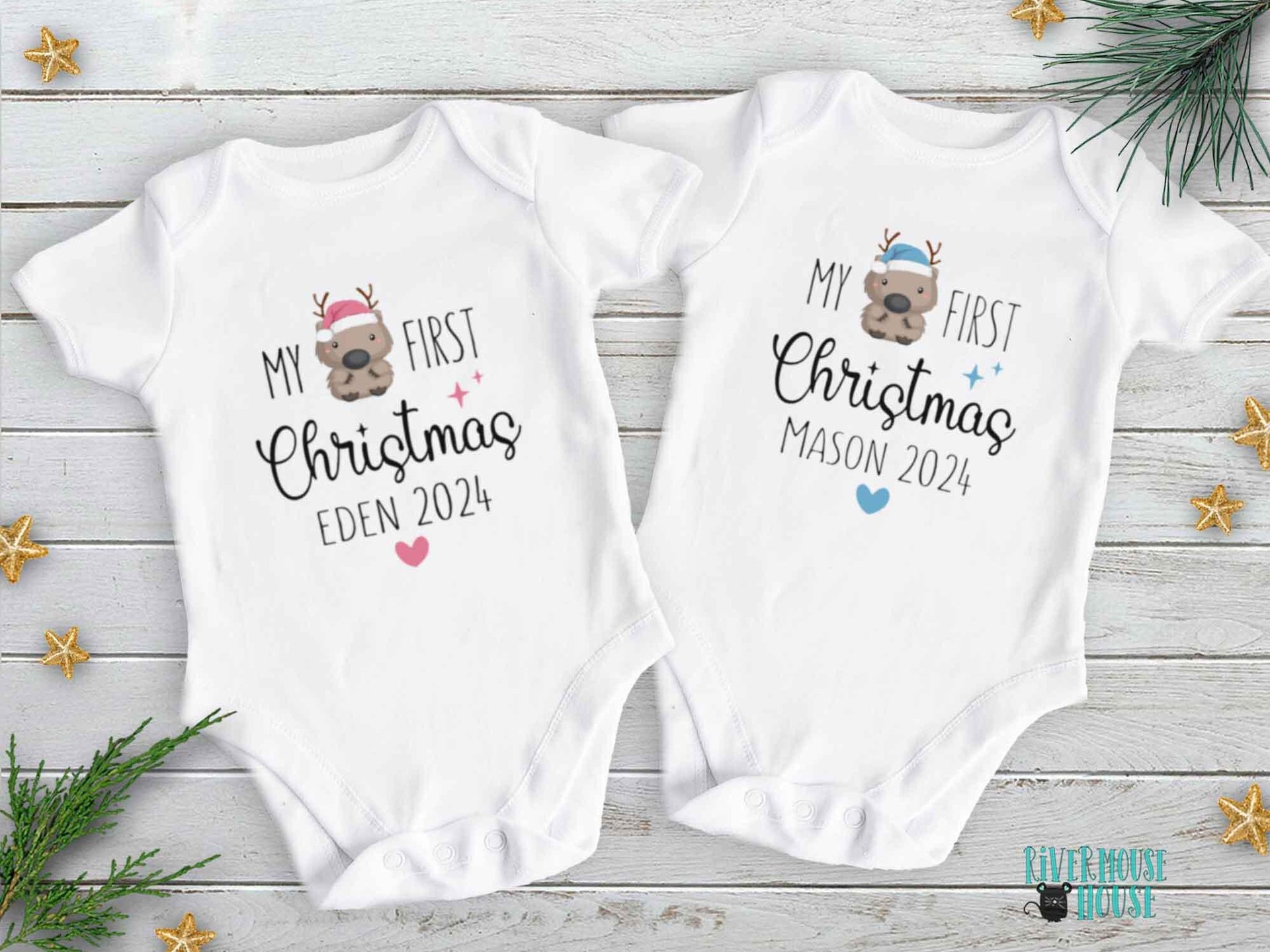 My first Christmas personalised baby wombat bodysuit, Little Aussie Xmas gift, Australian size newborn to toddler