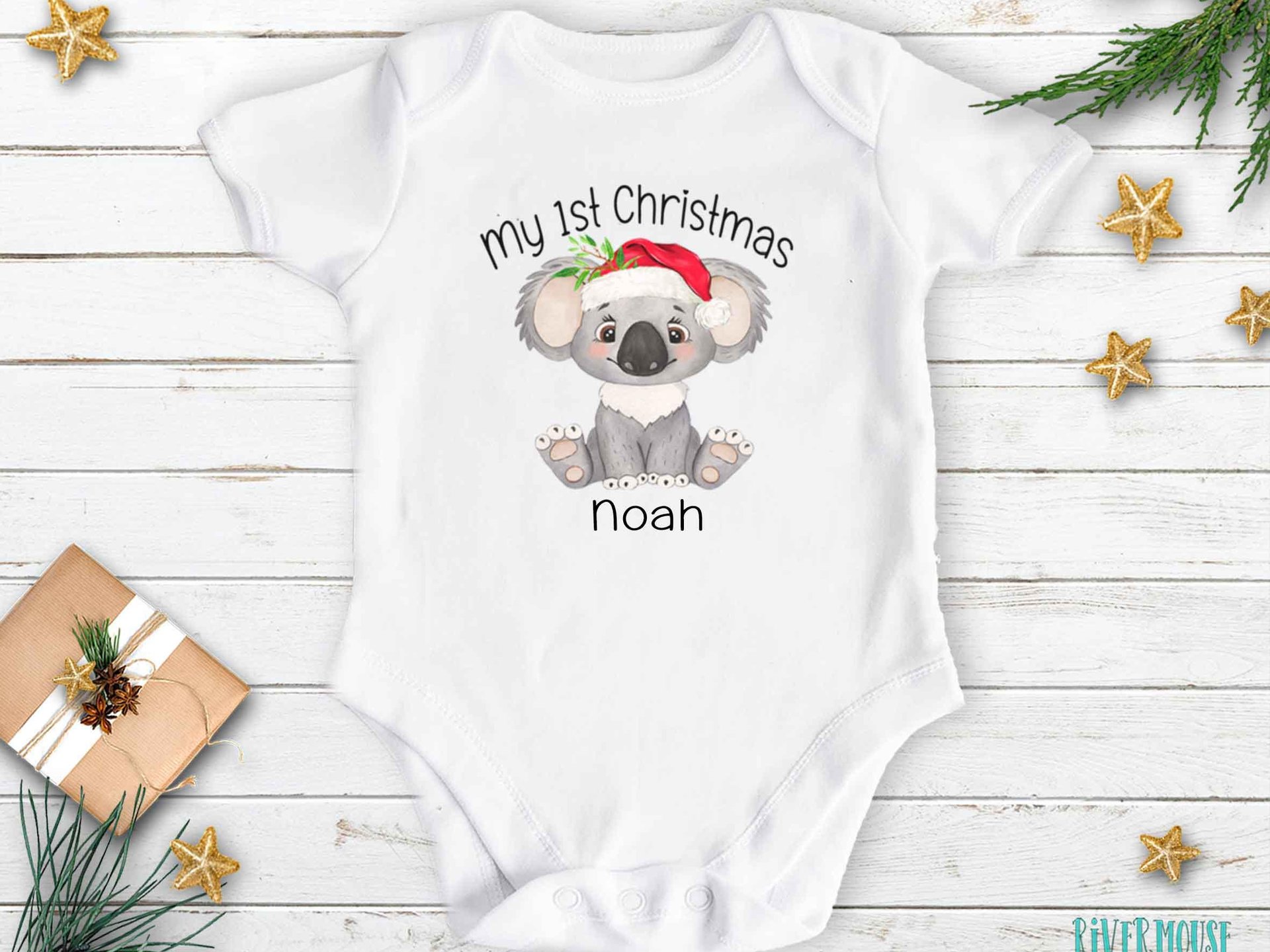 My first Christmas baby koala personalised onesie, little Aussie Xmas gift
