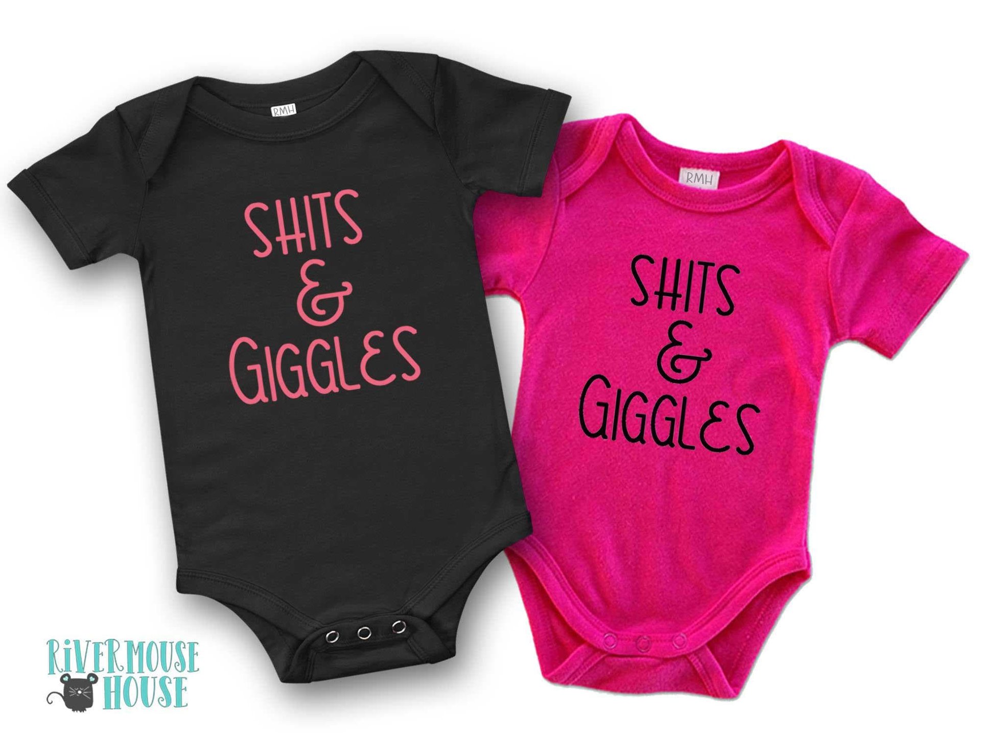 Shits & Giggles Baby Bodysuit, Funny One piece Newborn T shirt, Custom Baby Shower Gift, Rivermouse Rompers Australia