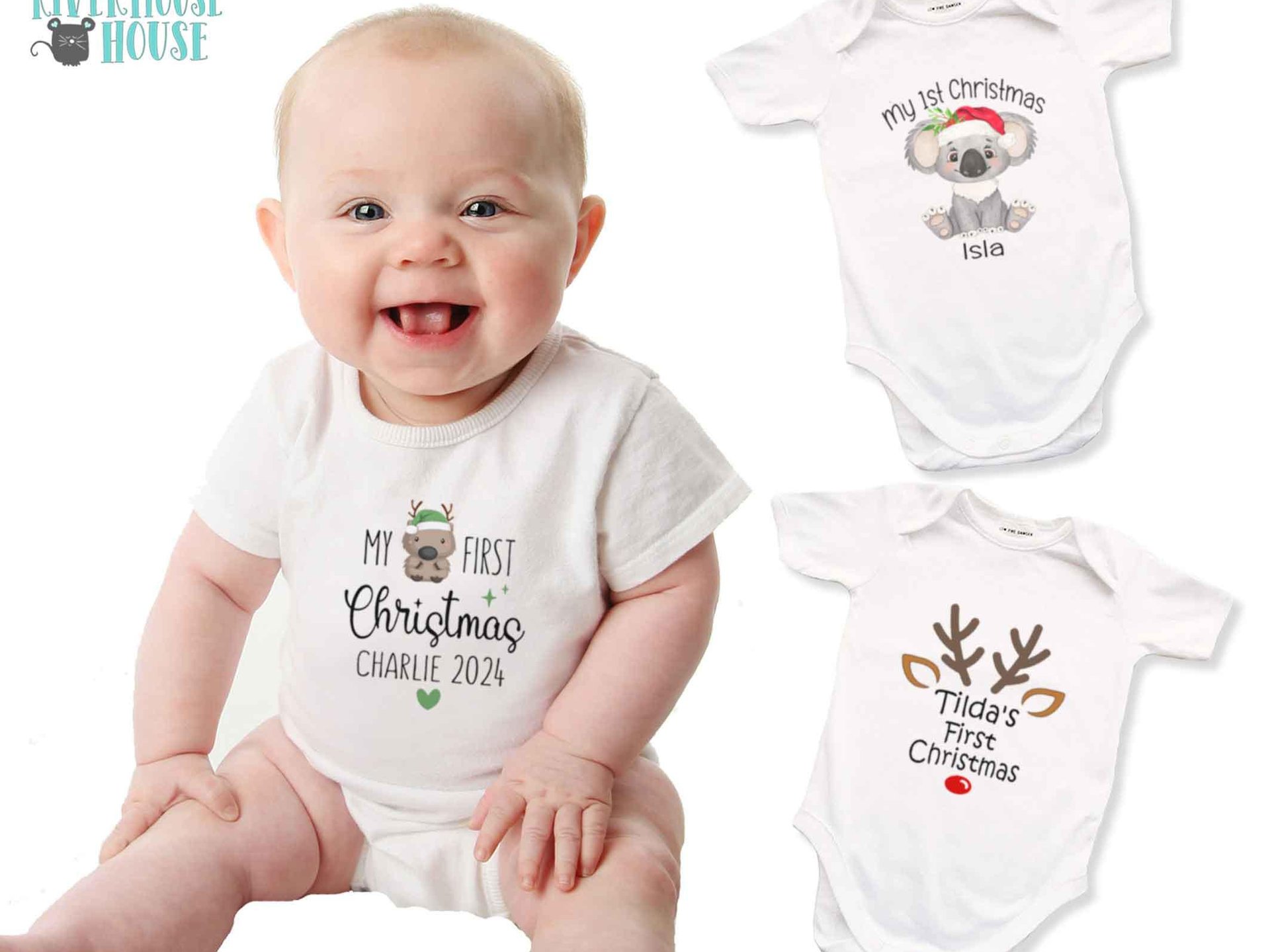 My first Christmas personalised baby wombat bodysuit, Little Aussie Xmas gift, Australian size newborn to toddler