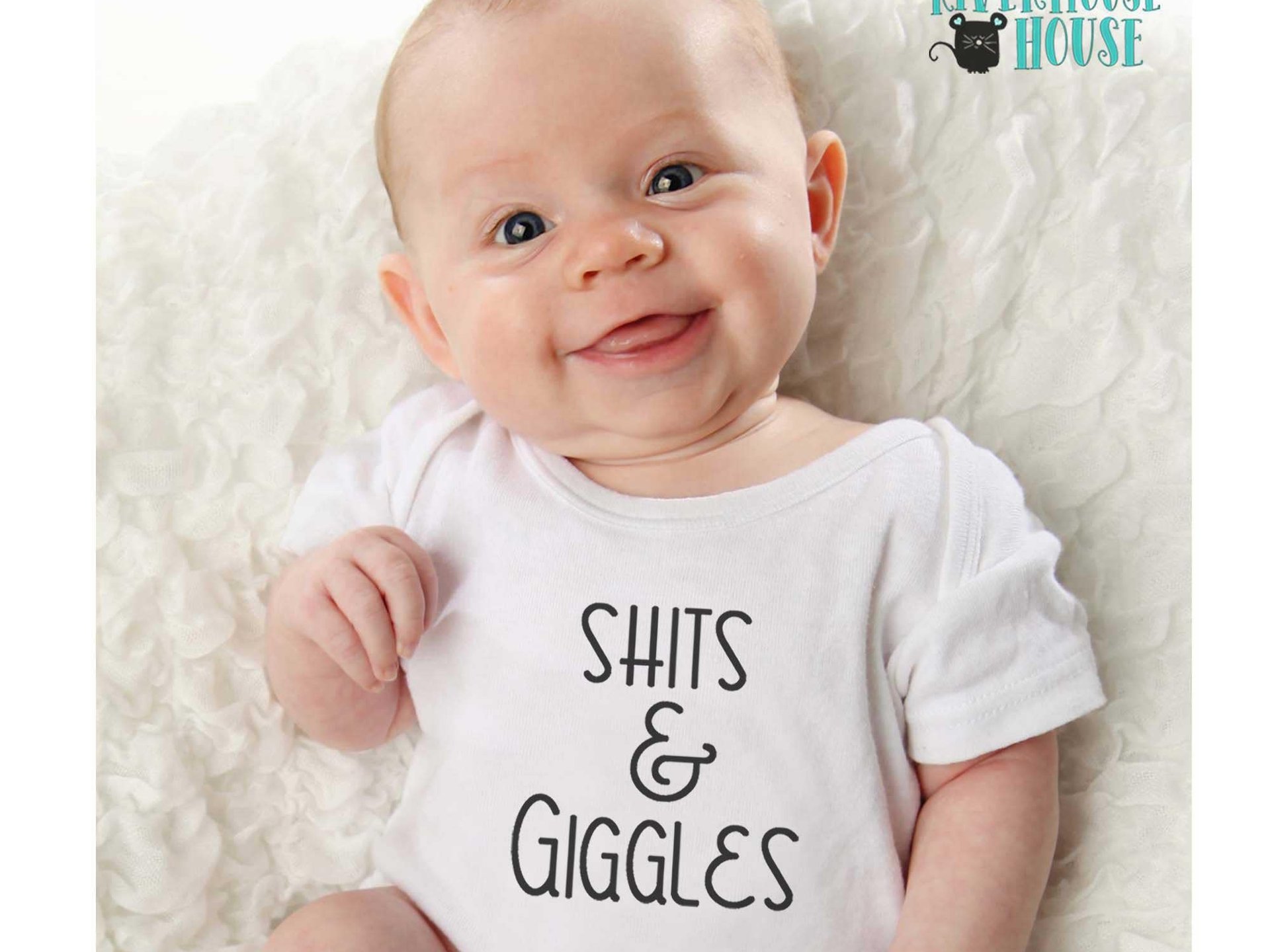Shits & Giggles Baby Bodysuit, Funny One piece Newborn T shirt, Custom Baby Shower Gift, Rivermouse Rompers Australia