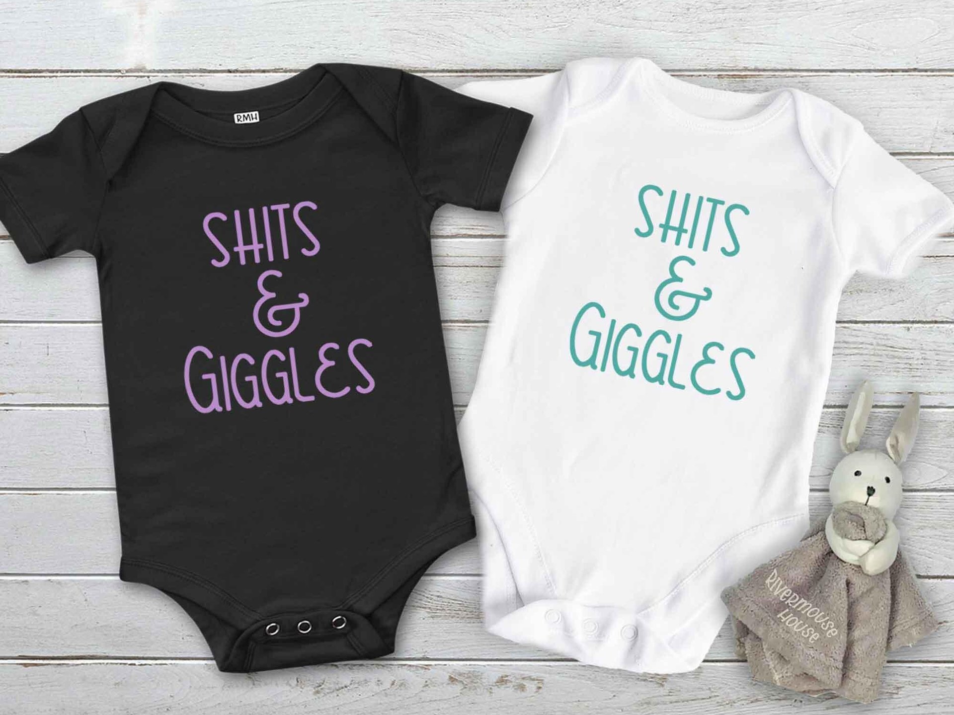 Shits & Giggles Baby Bodysuit, Funny One piece Newborn T shirt, Custom Baby Shower Gift, Rivermouse Rompers Australia