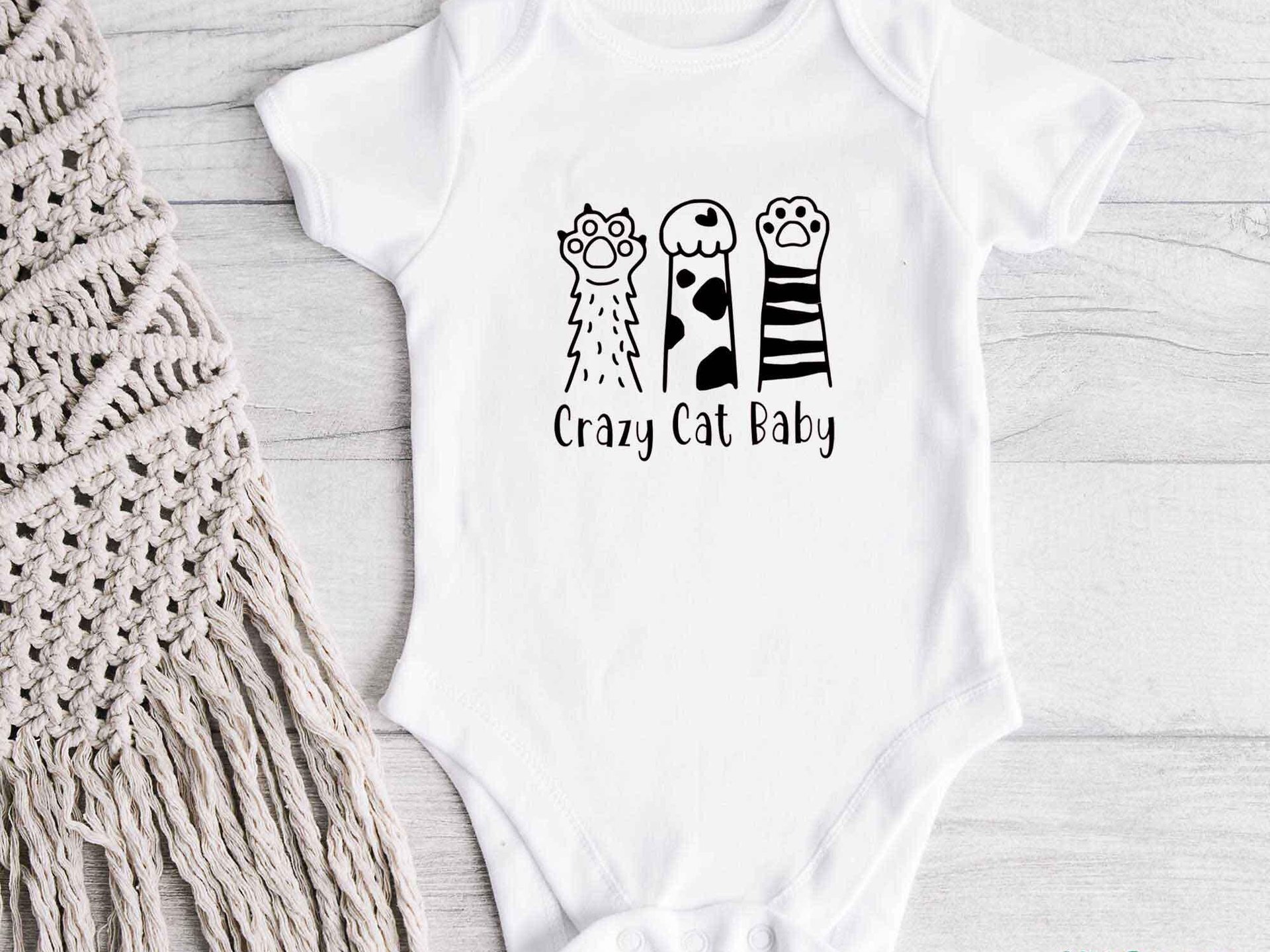 Crazy Cat Baby bodysuit, funny feline pet paws romper, Custom kitty lovers gift