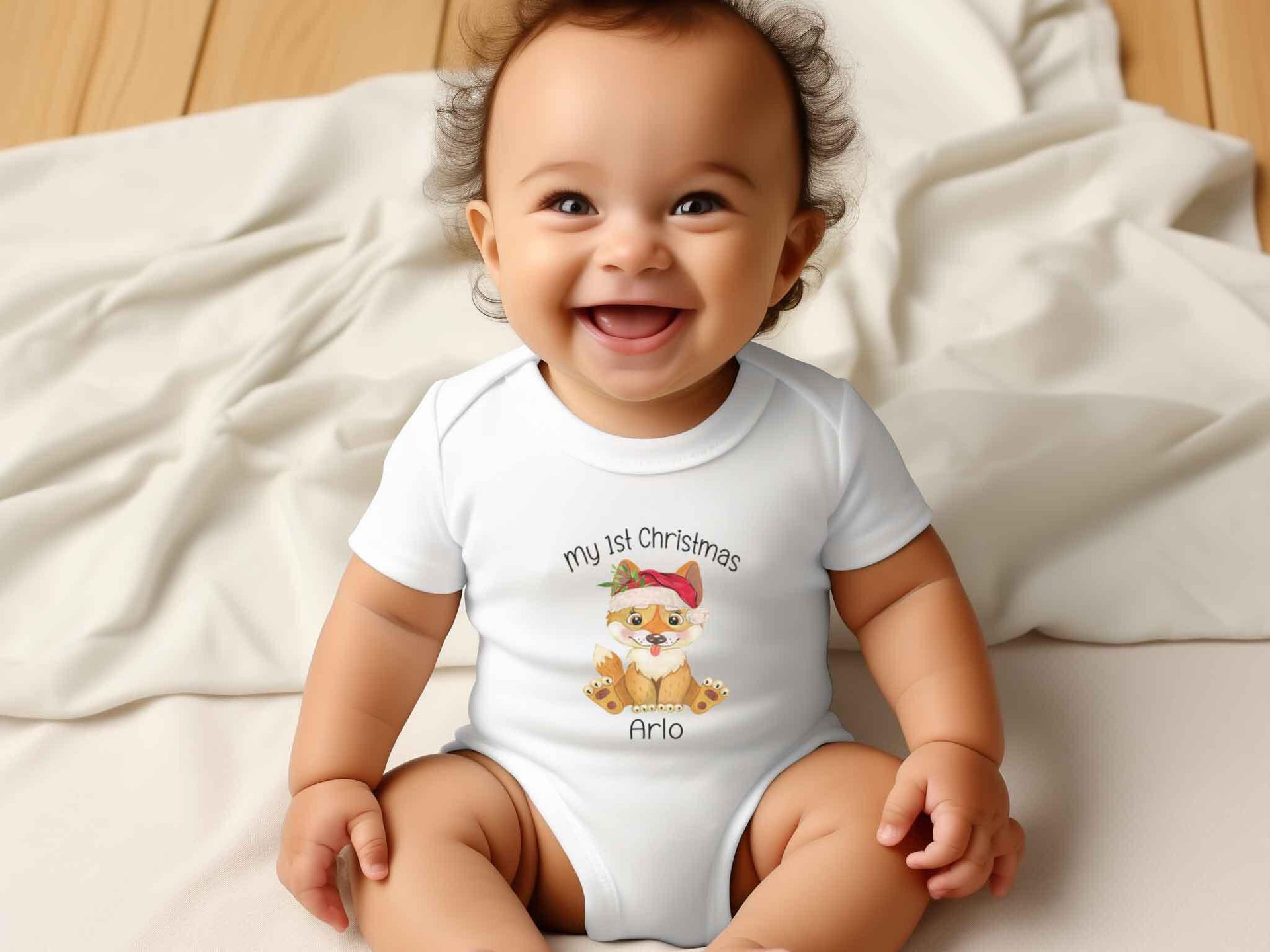 Baby Dingo First Christmas personalised bodysuit, Cute Australian animals Xmas gift, Size newborn to toddler little Aussie kids romper