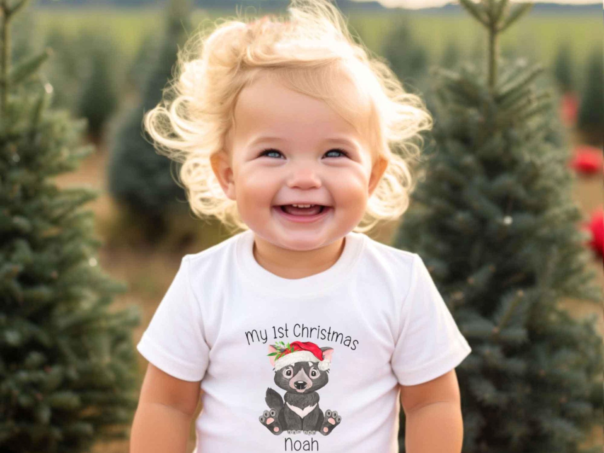 Tassie Devil First Christmas personalised baby bodysuit, Cute Australian animals Xmas gift